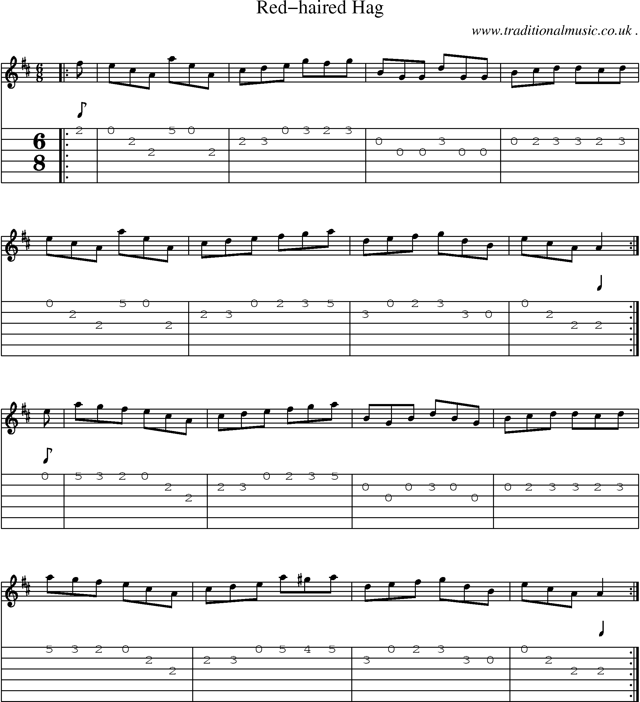 Sheet-Music and Guitar Tabs for Red-haired Hag
