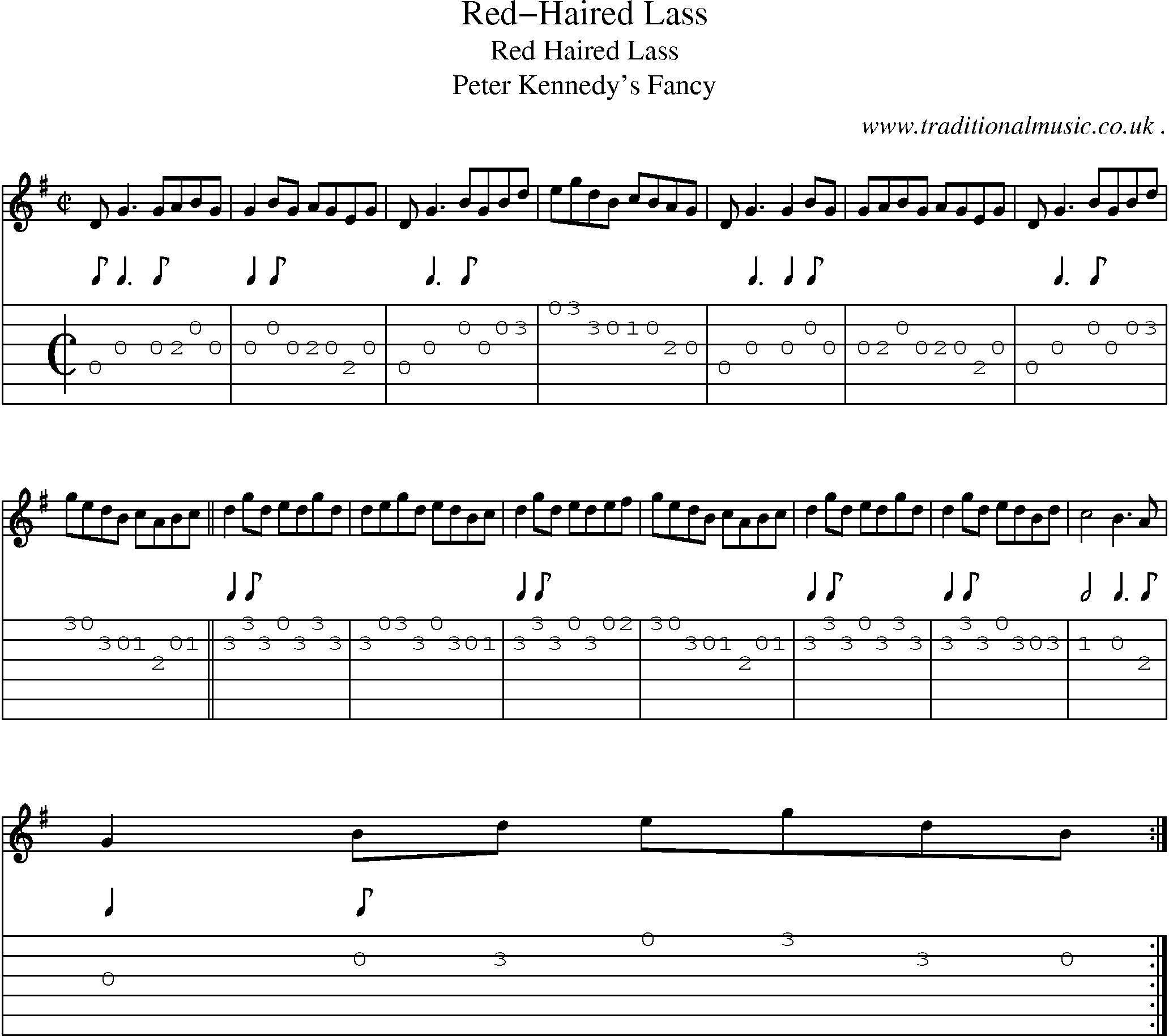 Sheet-Music and Guitar Tabs for Red-haired Lass