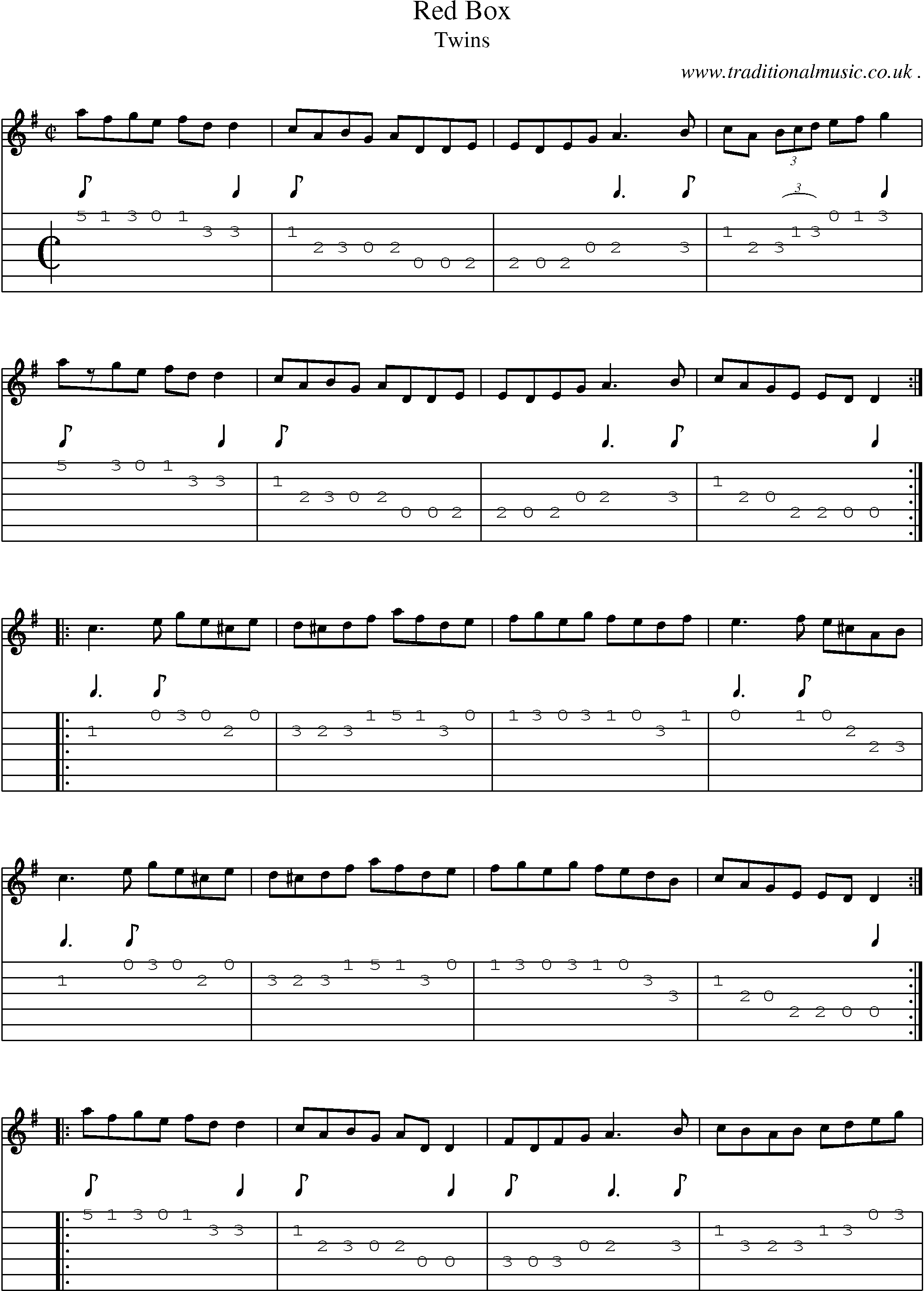 Sheet-Music and Guitar Tabs for Red Box