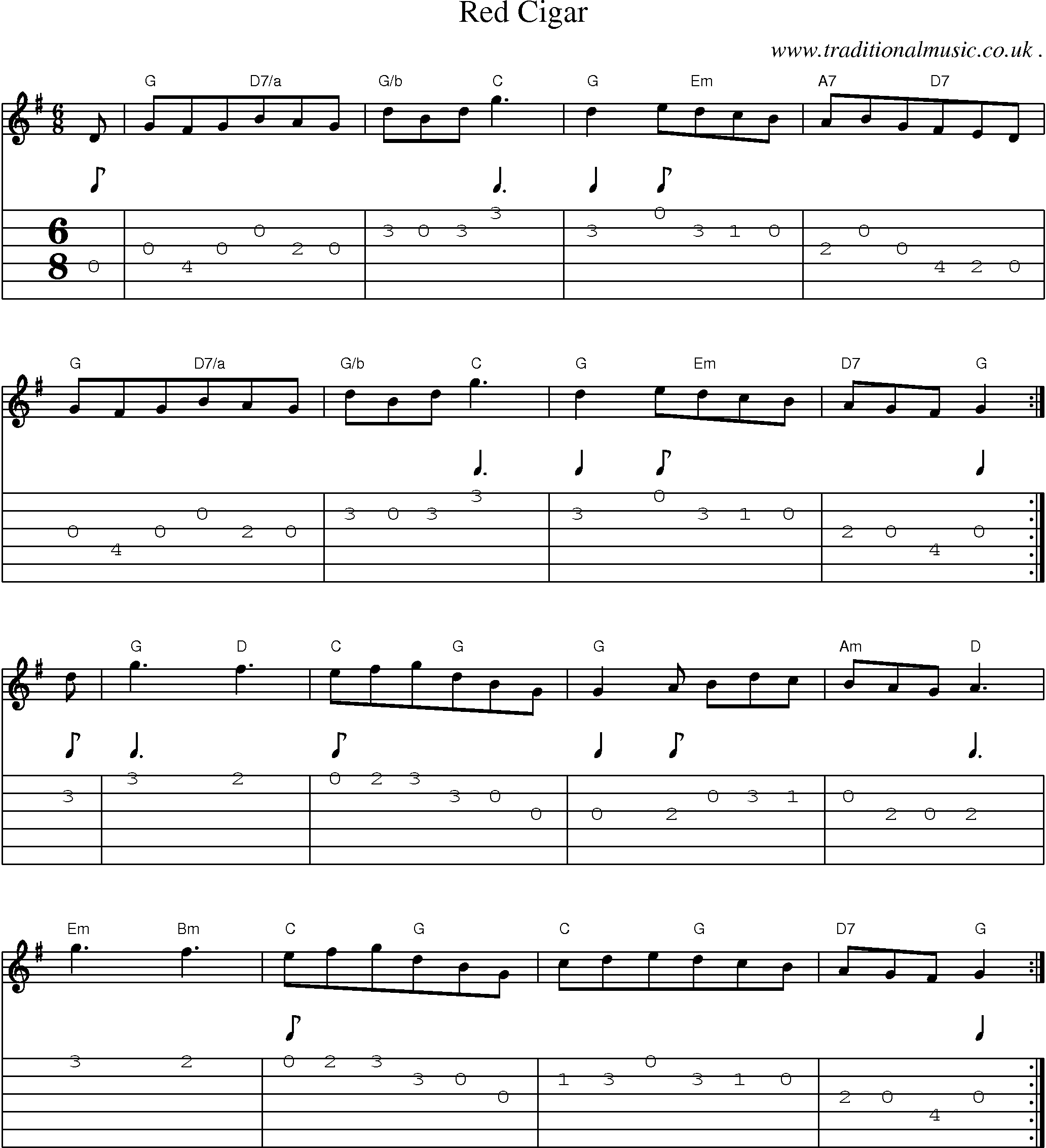 Sheet-Music and Guitar Tabs for Red Cigar
