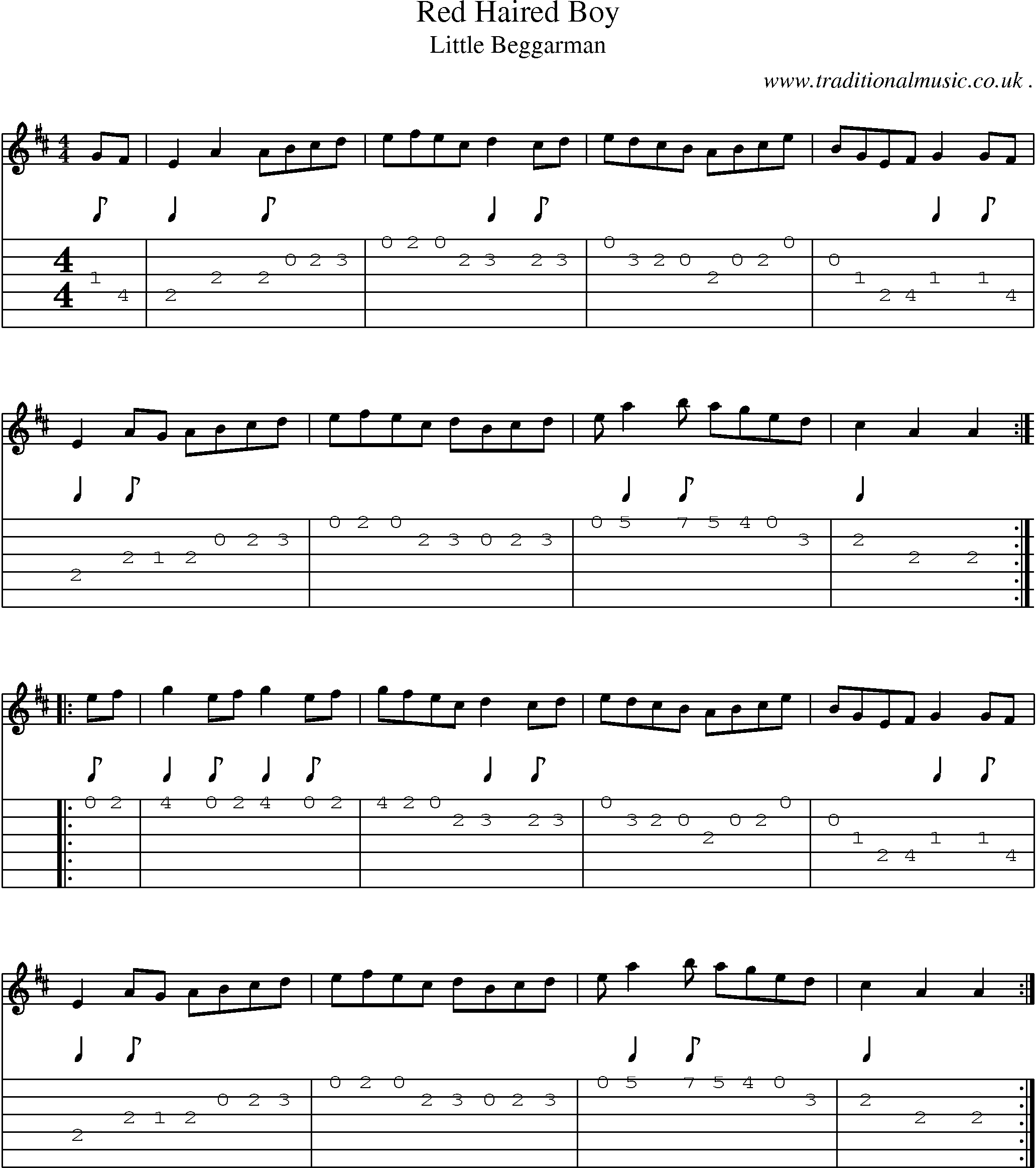 Sheet-Music and Guitar Tabs for Red Haired Boy