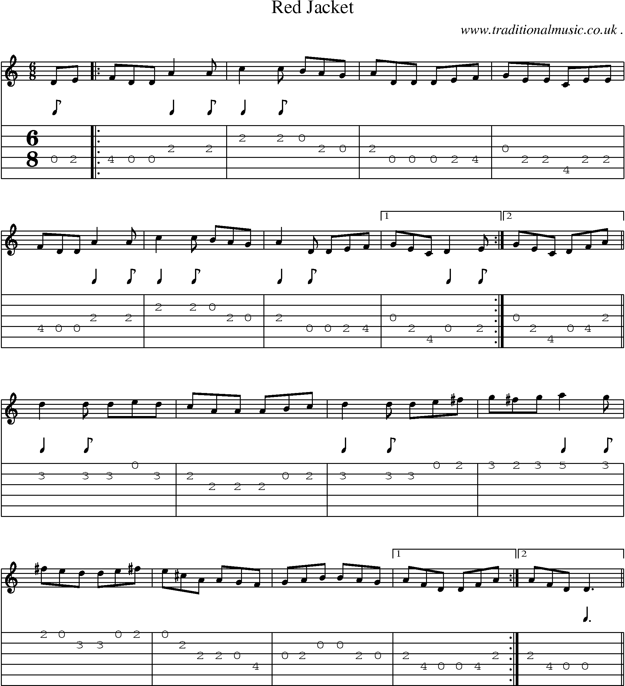 Sheet-Music and Guitar Tabs for Red Jacket