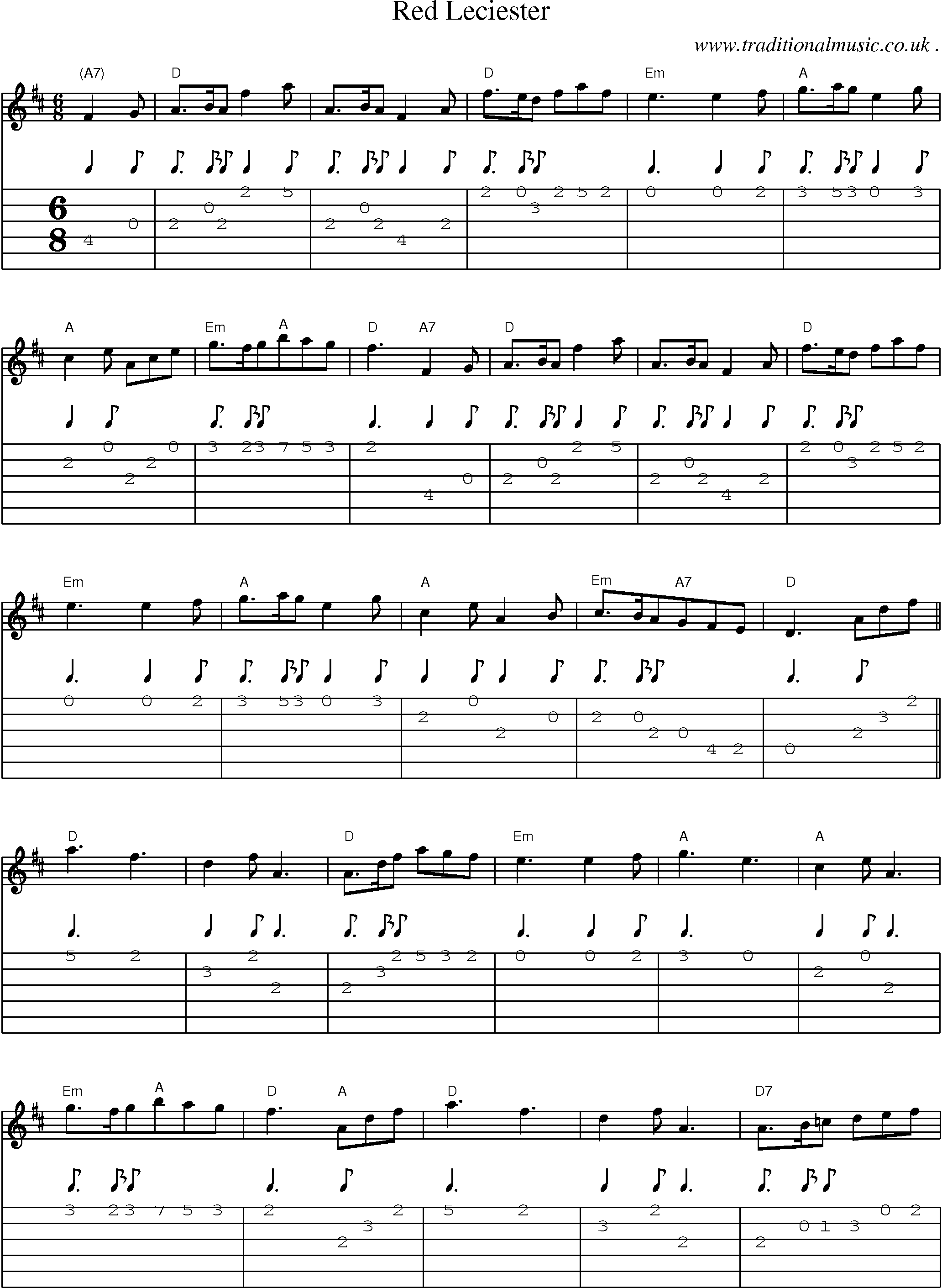Sheet-Music and Guitar Tabs for Red Leciester