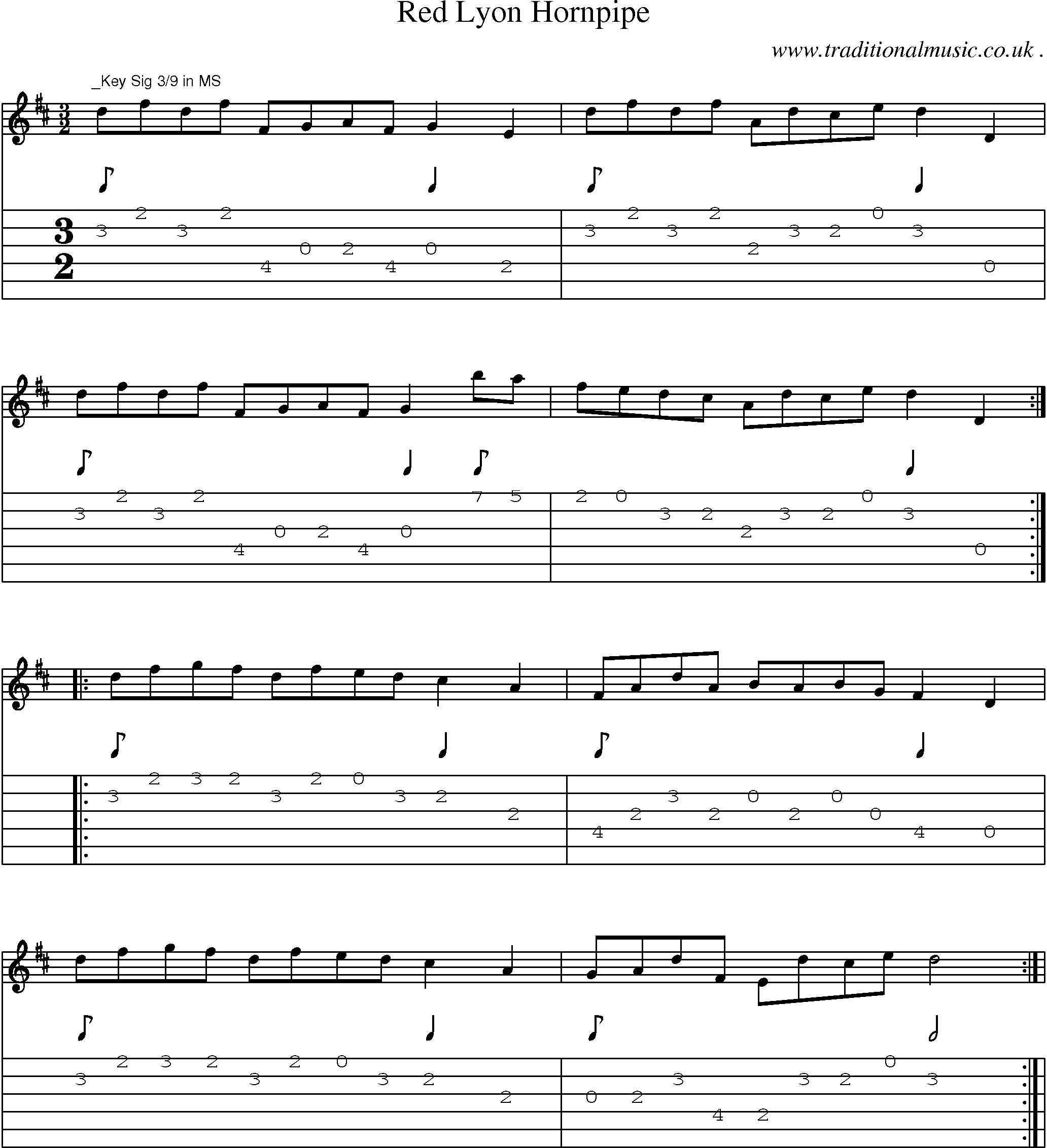 Sheet-Music and Guitar Tabs for Red Lyon Hornpipe