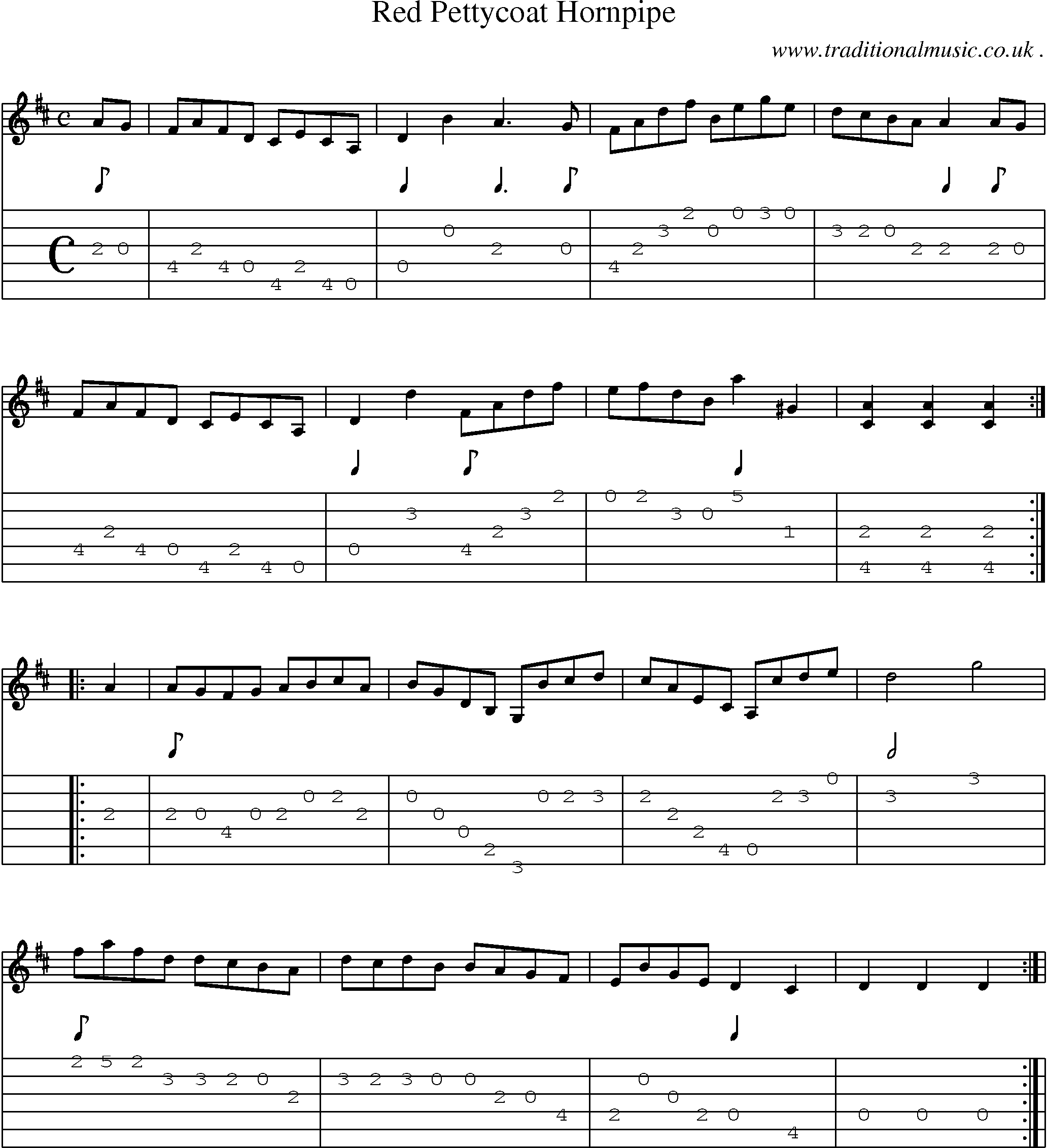 Sheet-Music and Guitar Tabs for Red Pettycoat Hornpipe