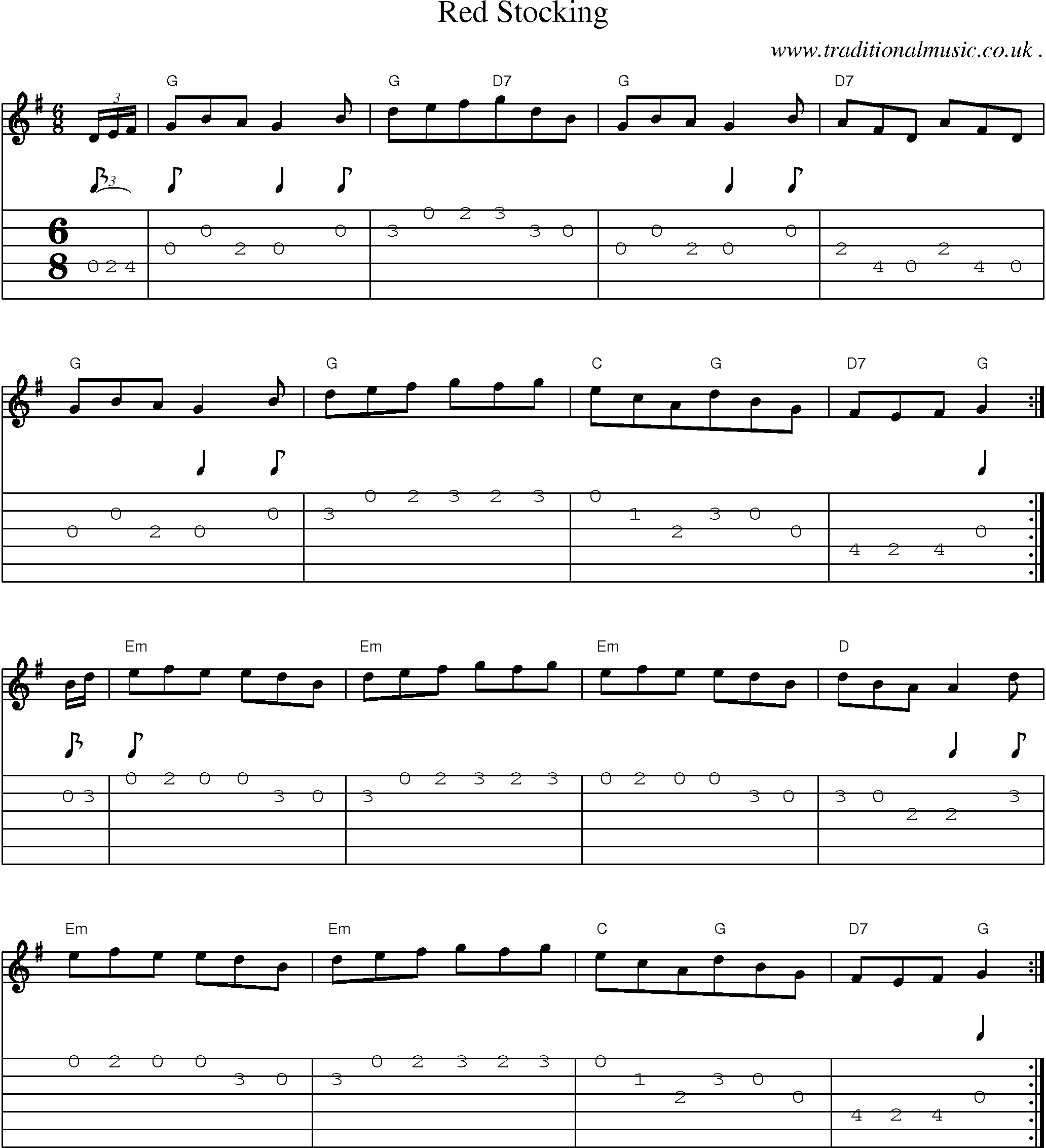 Sheet-Music and Guitar Tabs for Red Stocking