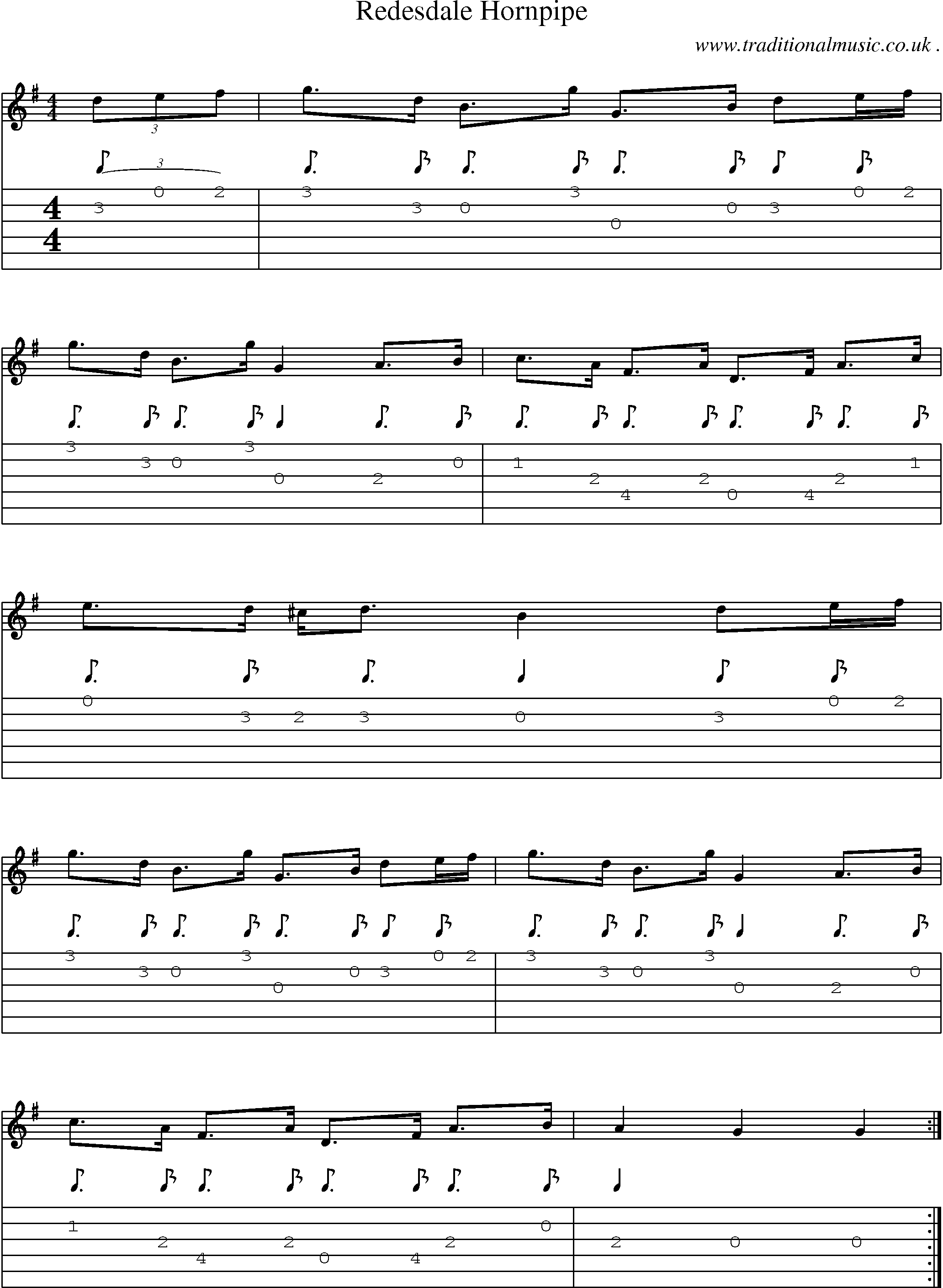 Sheet-Music and Guitar Tabs for Redesdale Hornpipe