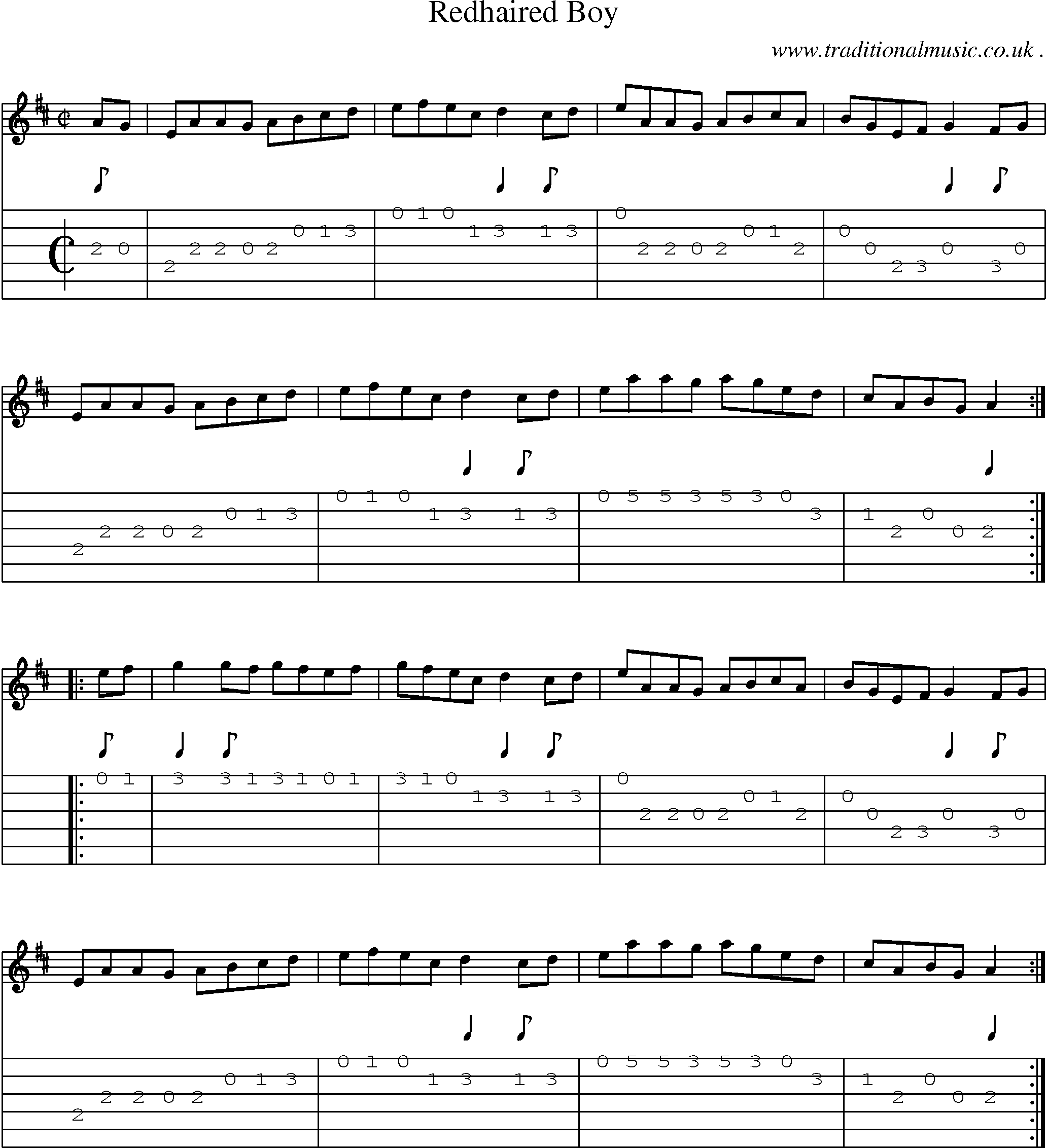 Sheet-Music and Guitar Tabs for Redhaired Boy
