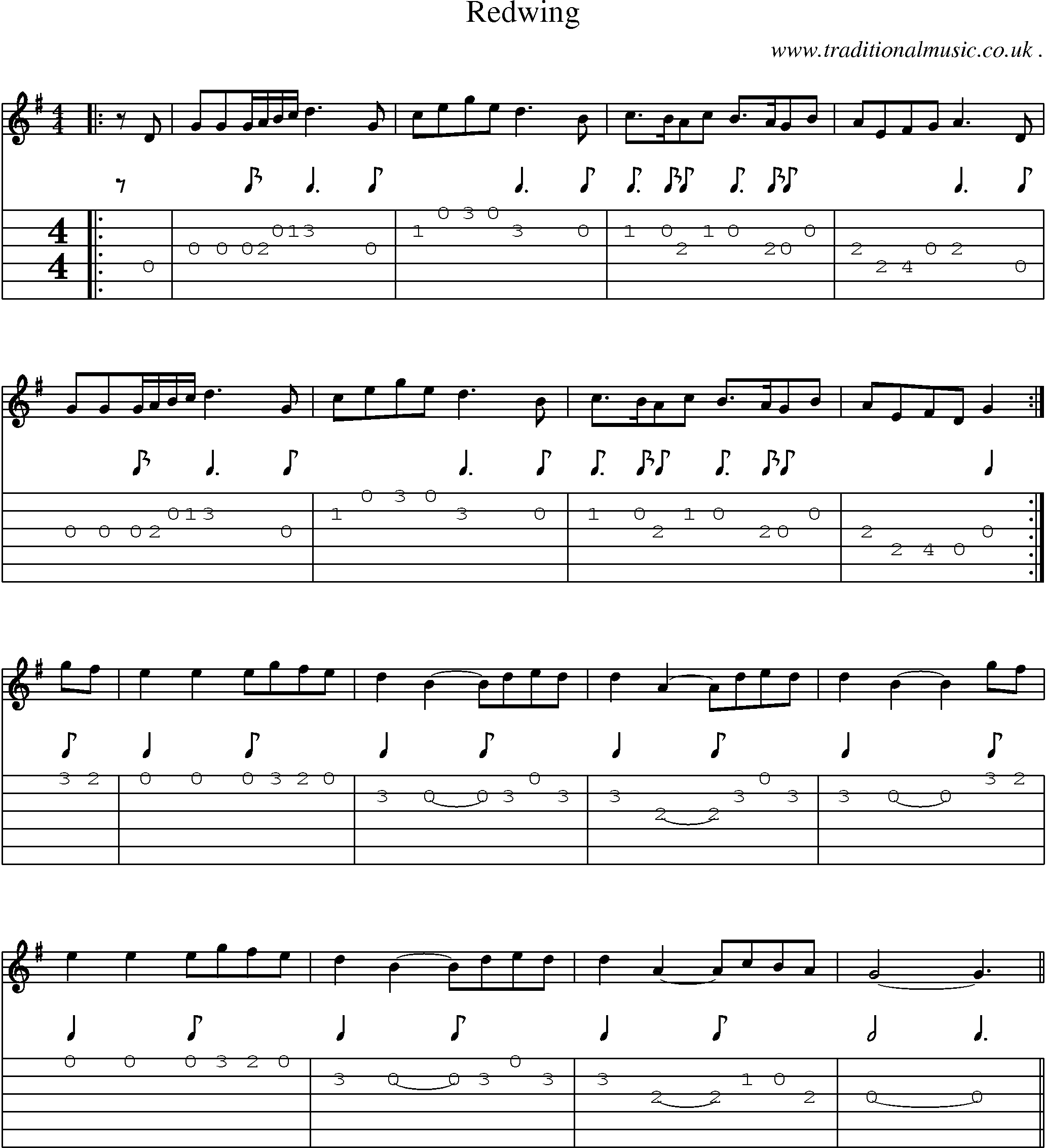 Sheet-Music and Guitar Tabs for Redwing