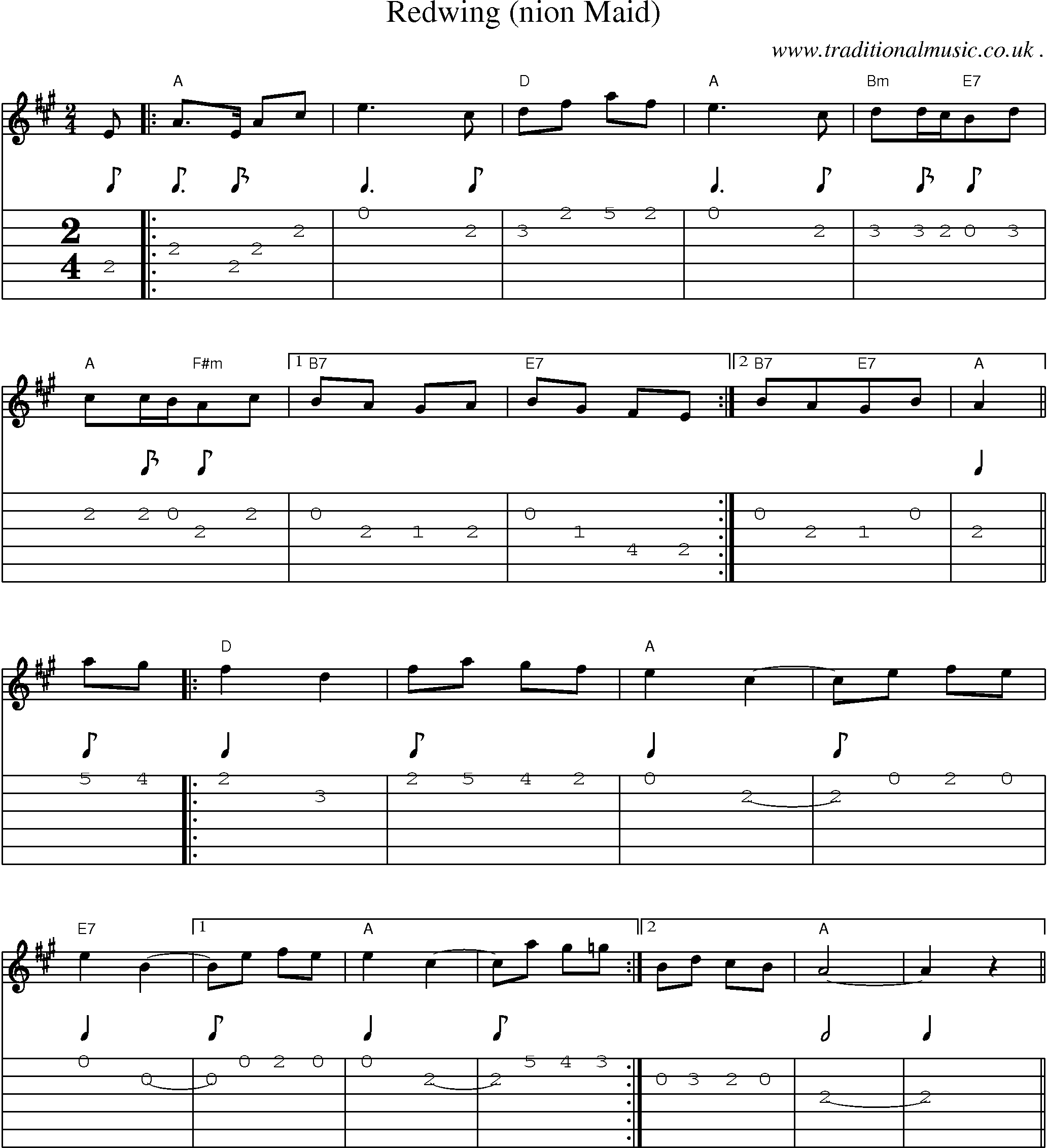 Sheet-Music and Guitar Tabs for Redwing (nion Maid)