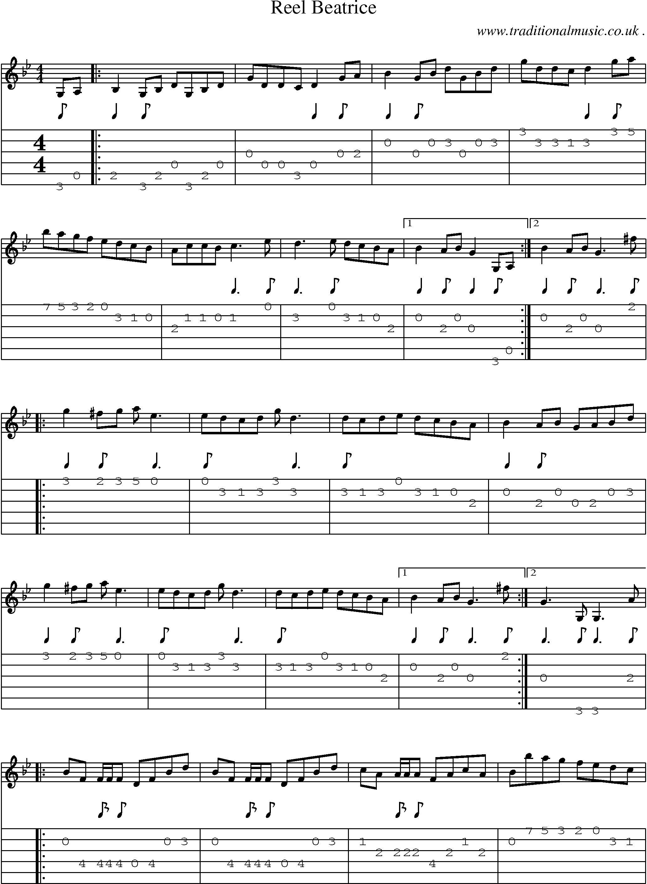 Sheet-Music and Guitar Tabs for Reel Beatrice