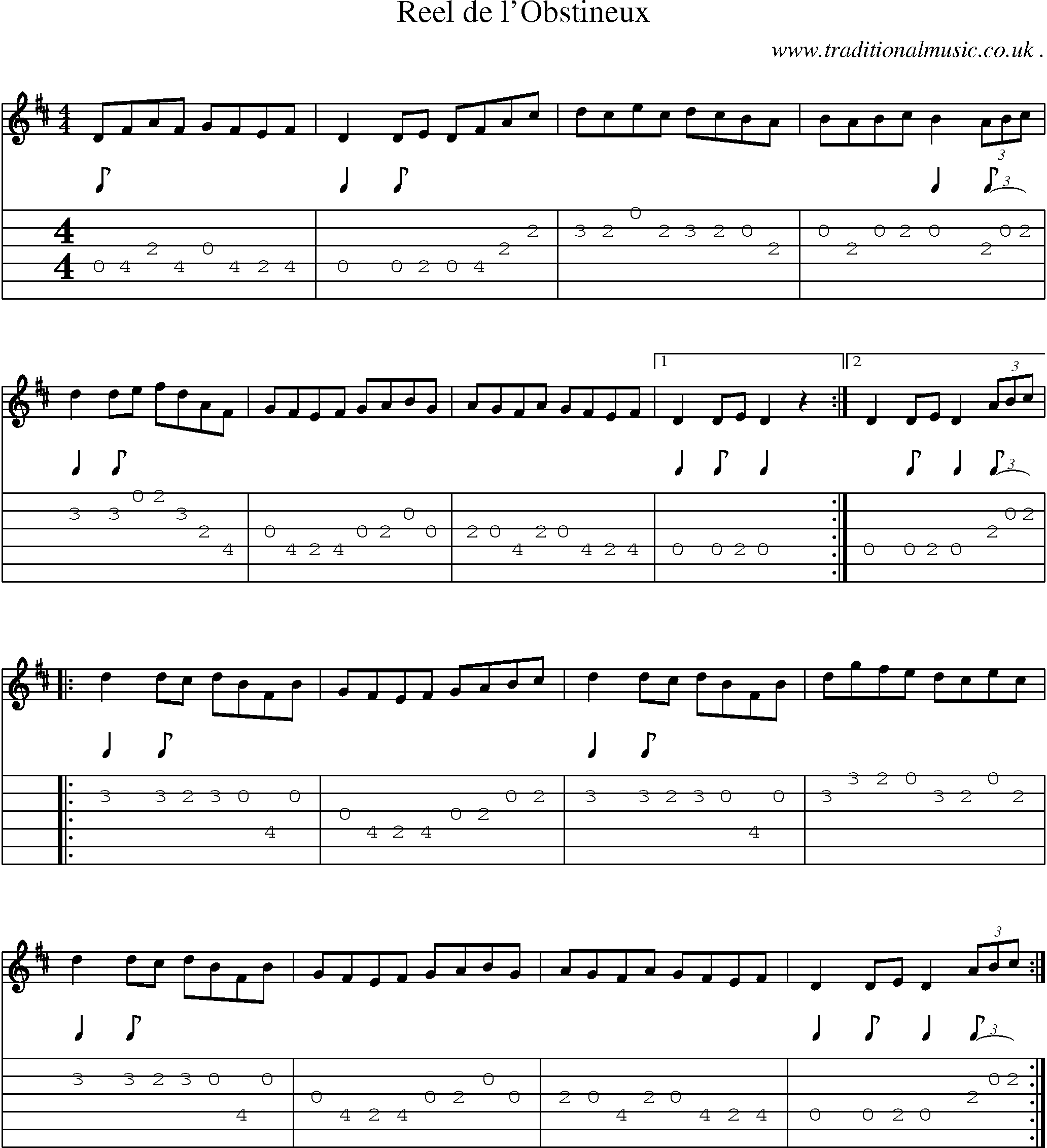 Sheet-Music and Guitar Tabs for Reel De Lobstineux