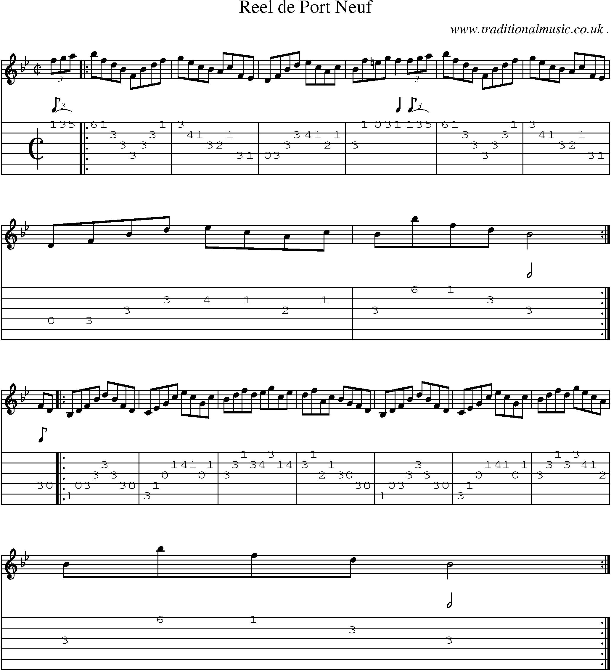 Sheet-Music and Guitar Tabs for Reel De Port Neuf