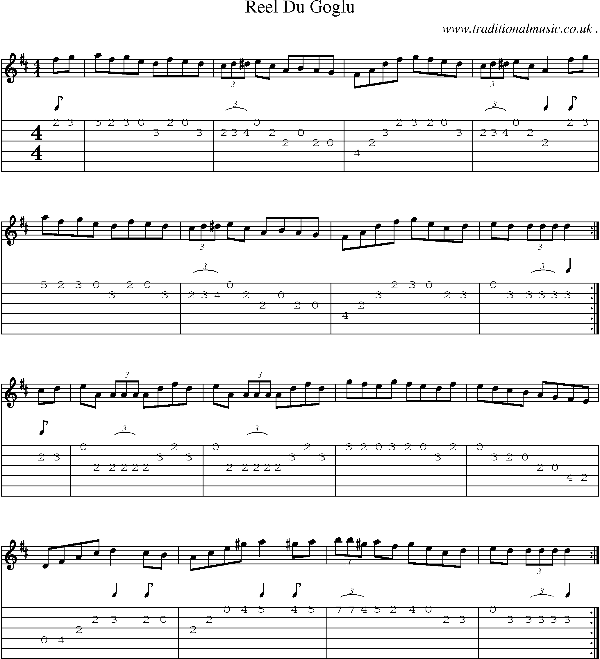 Sheet-Music and Guitar Tabs for Reel Du Goglu