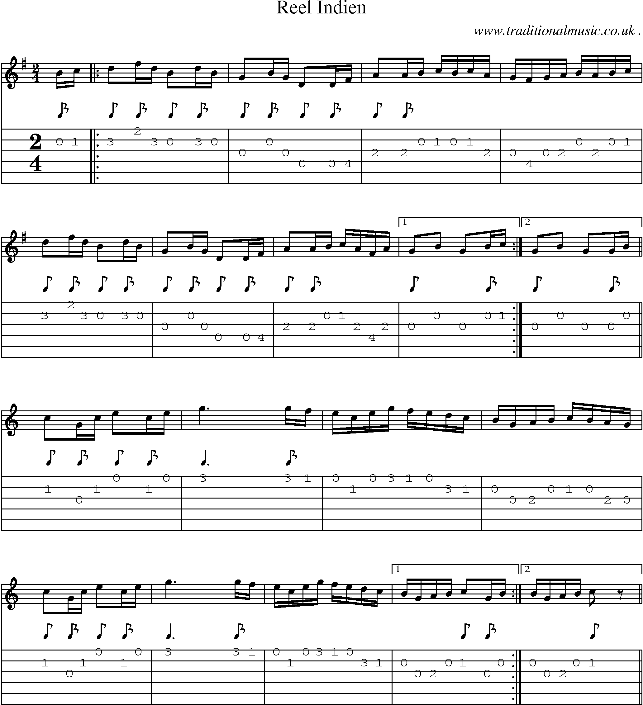 Sheet-Music and Guitar Tabs for Reel Indien