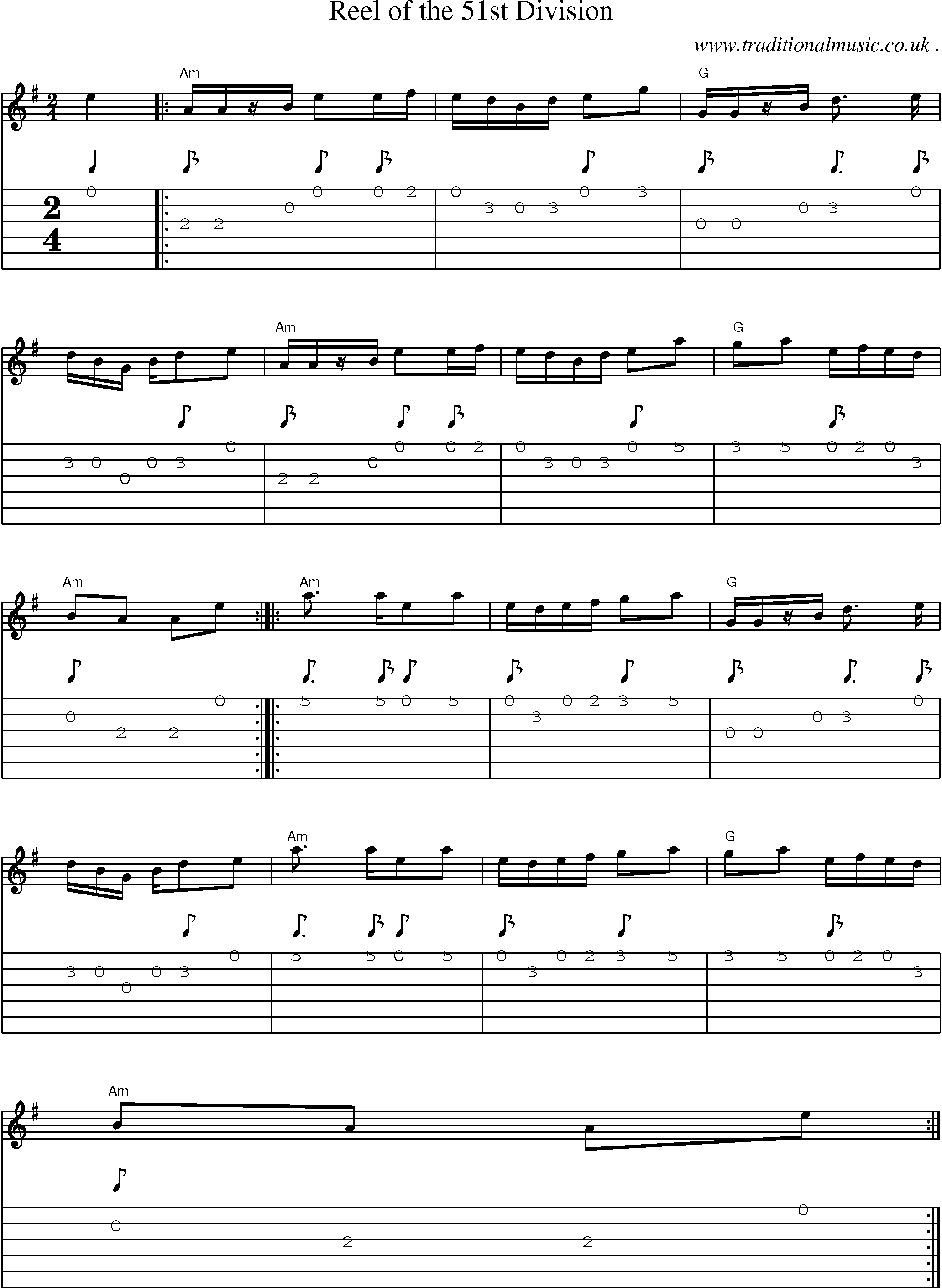 Sheet-Music and Guitar Tabs for Reel Of The 51st Division