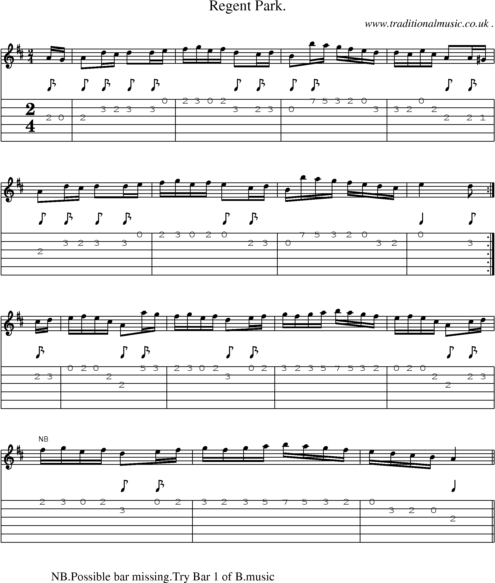 Sheet-Music and Guitar Tabs for Regent Park
