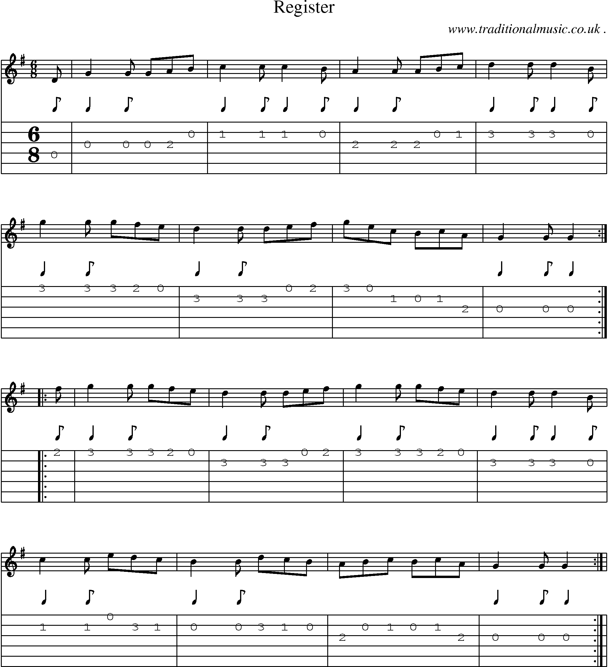 Sheet-Music and Guitar Tabs for Register
