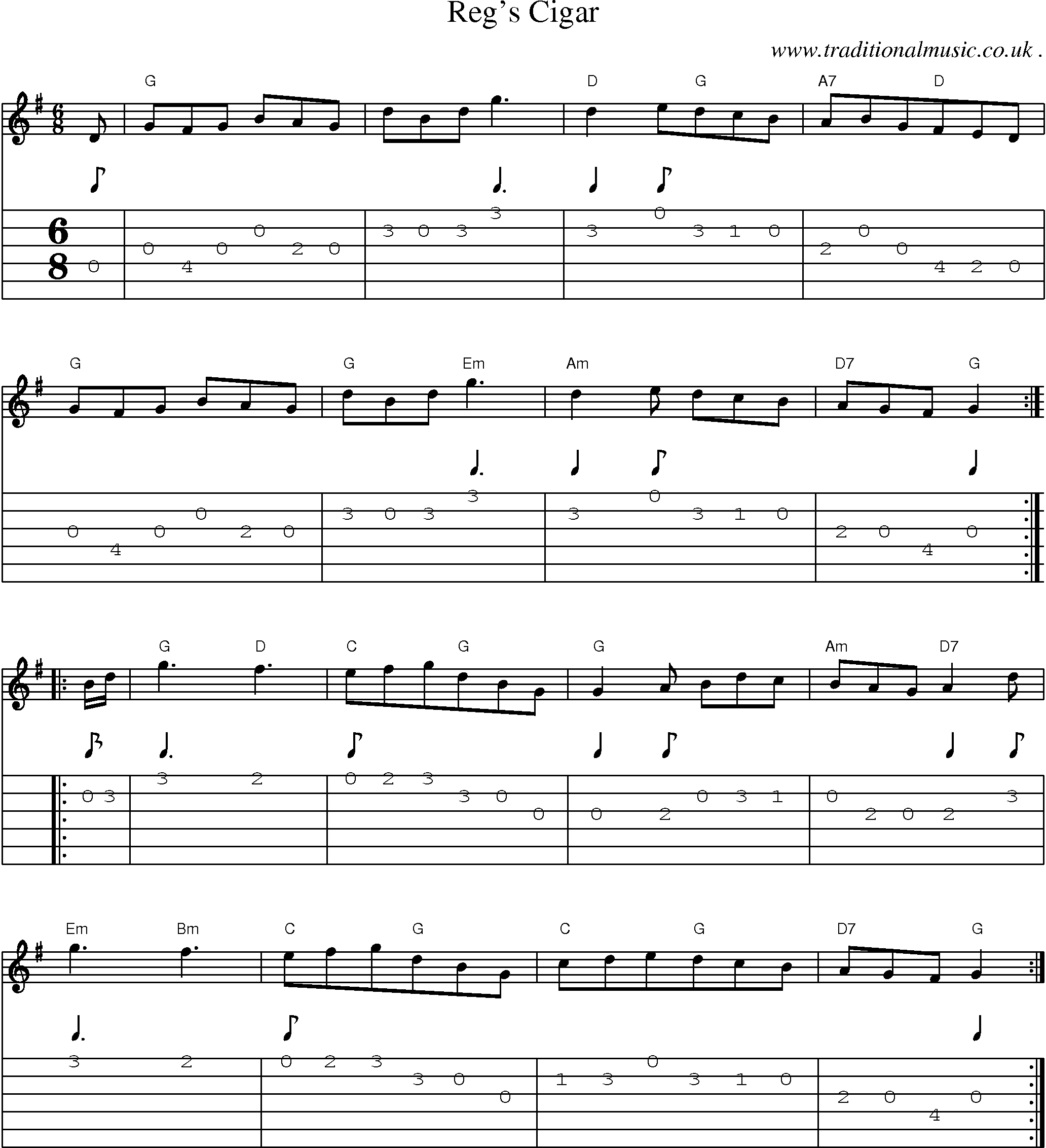 Sheet-Music and Guitar Tabs for Regs Cigar