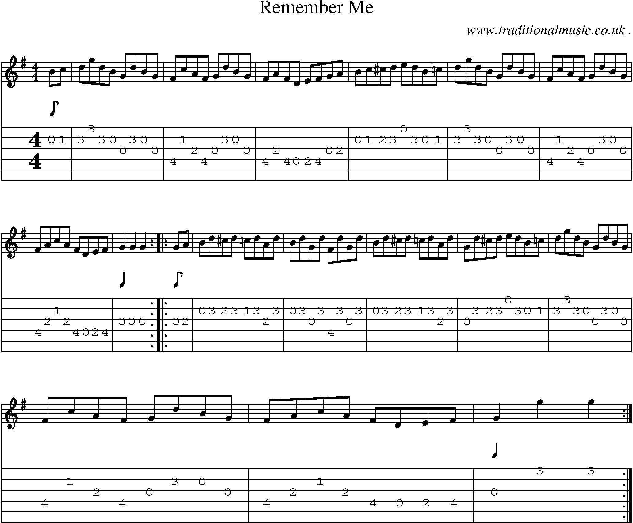 Sheet-Music and Guitar Tabs for Remember Me