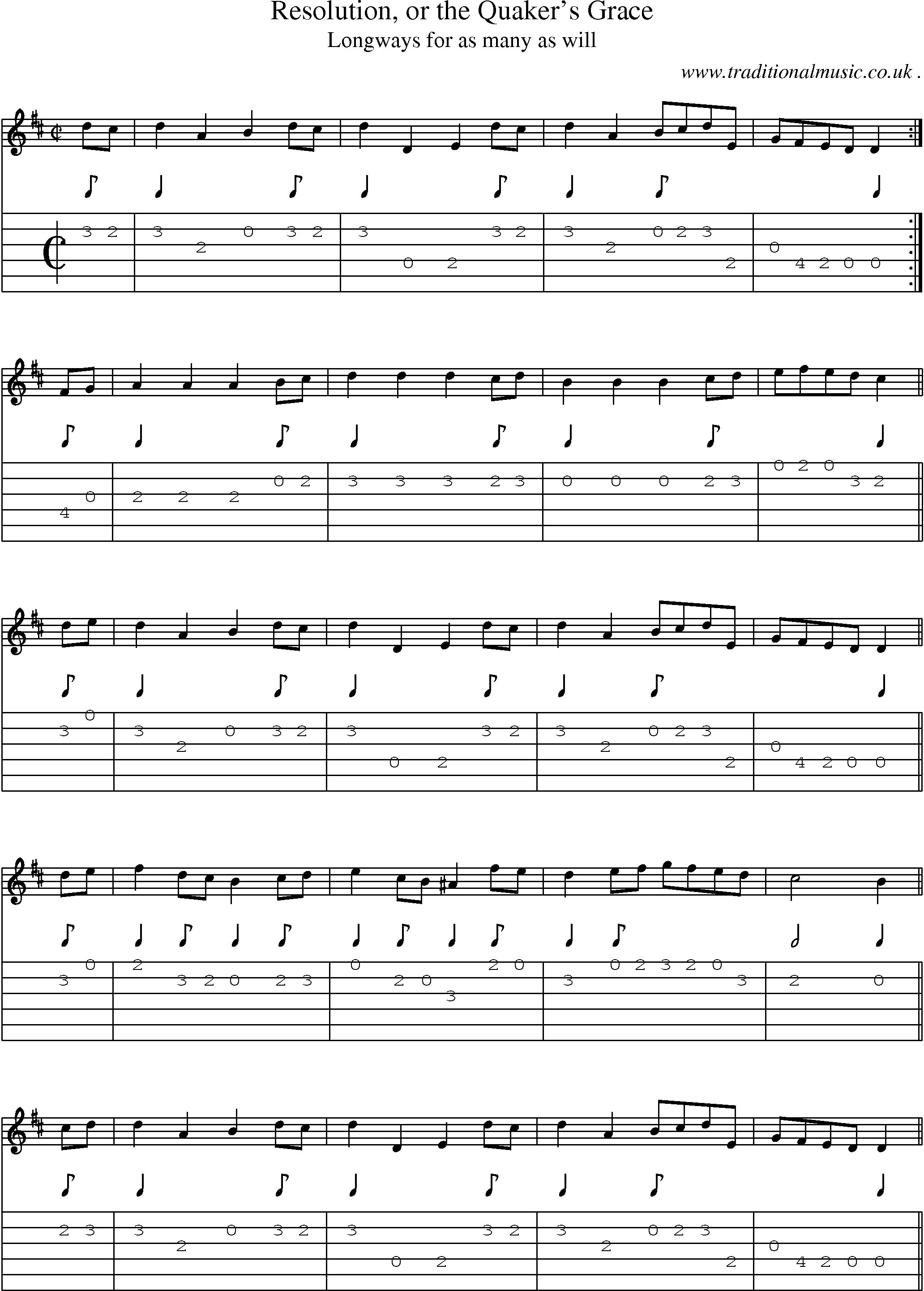 Sheet-Music and Guitar Tabs for Resolution Or The Quakers Grace