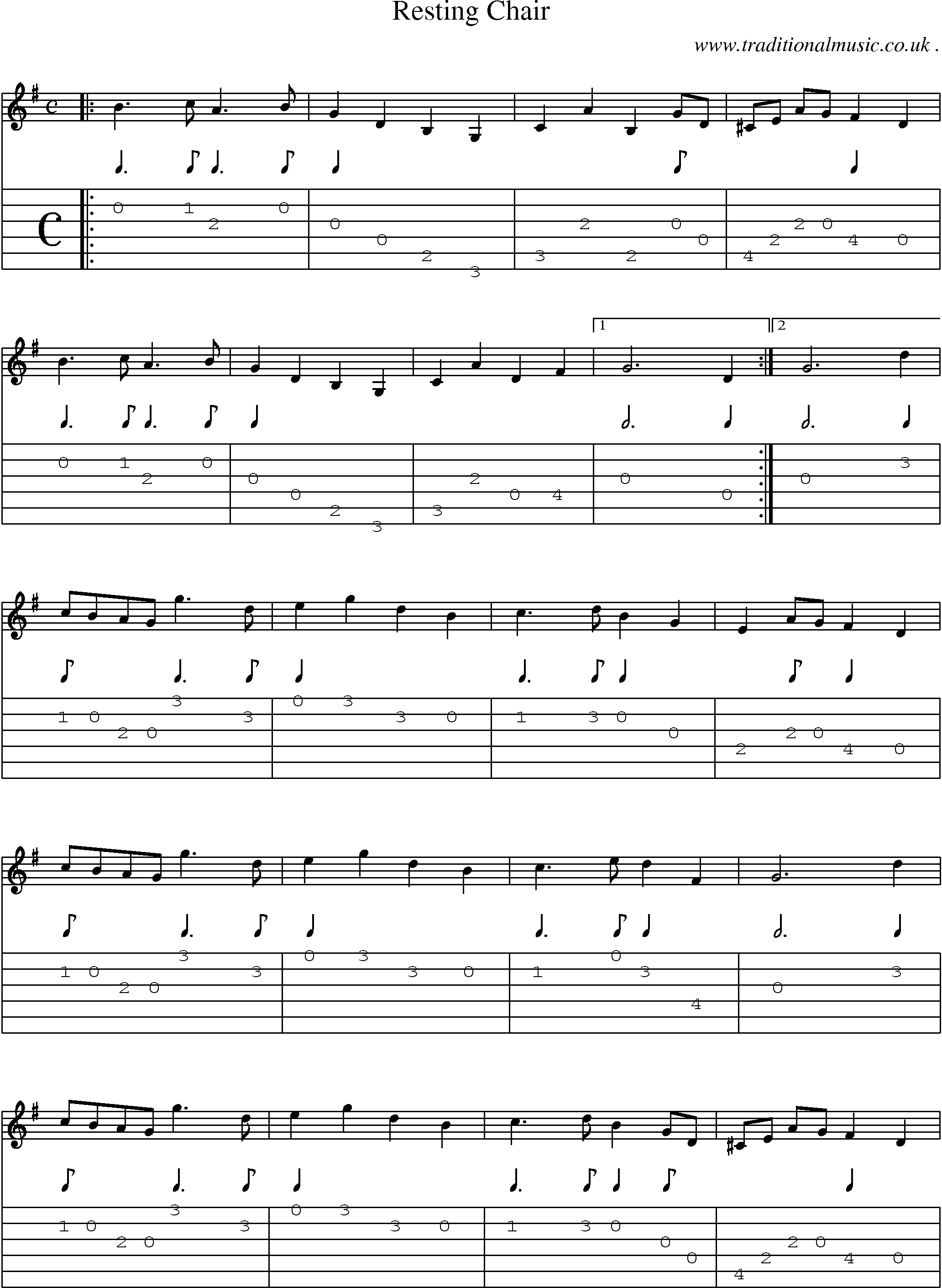 Sheet-Music and Guitar Tabs for Resting Chair