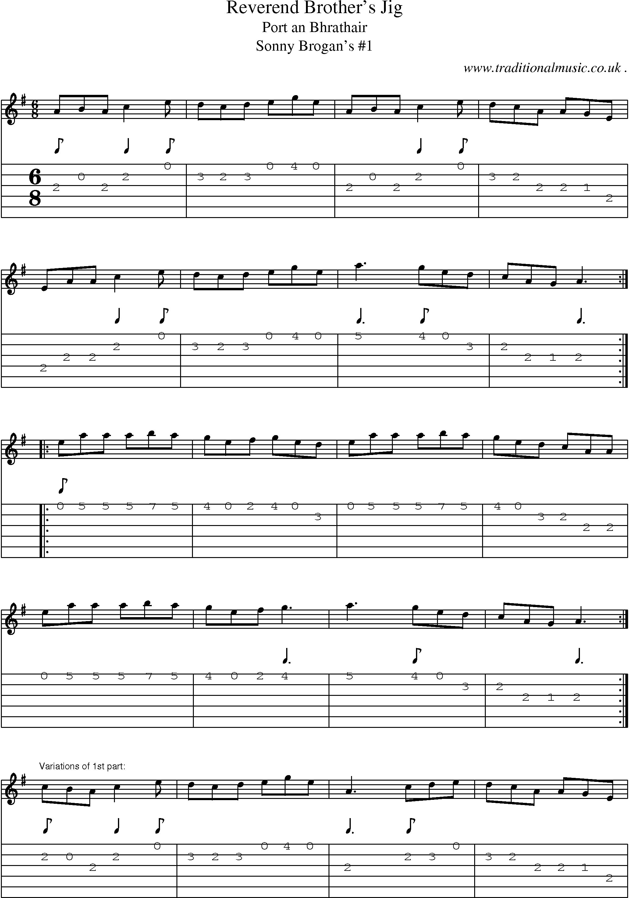 Sheet-Music and Guitar Tabs for Reverend Brothers Jig