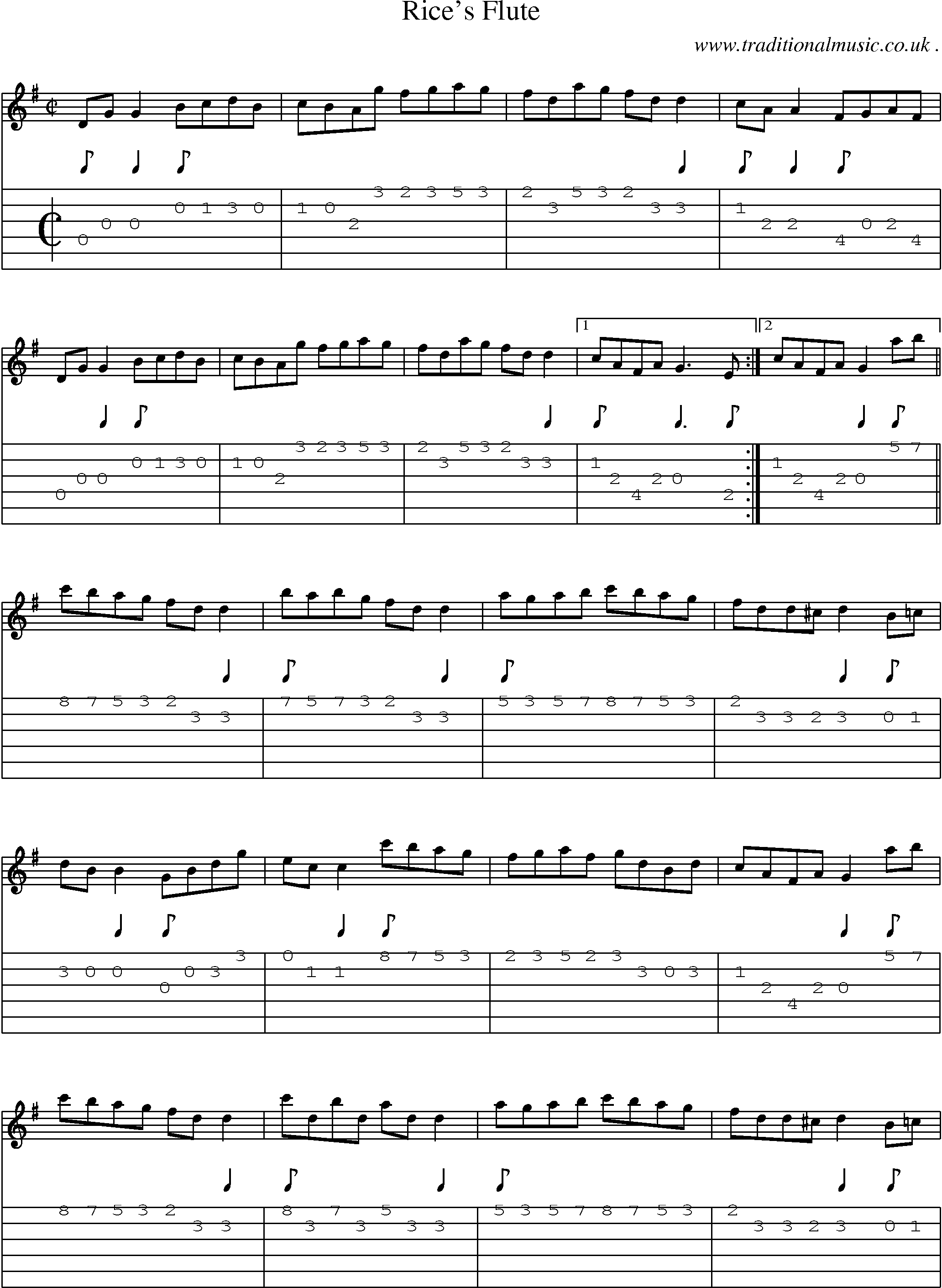 Sheet-Music and Guitar Tabs for Rices Flute