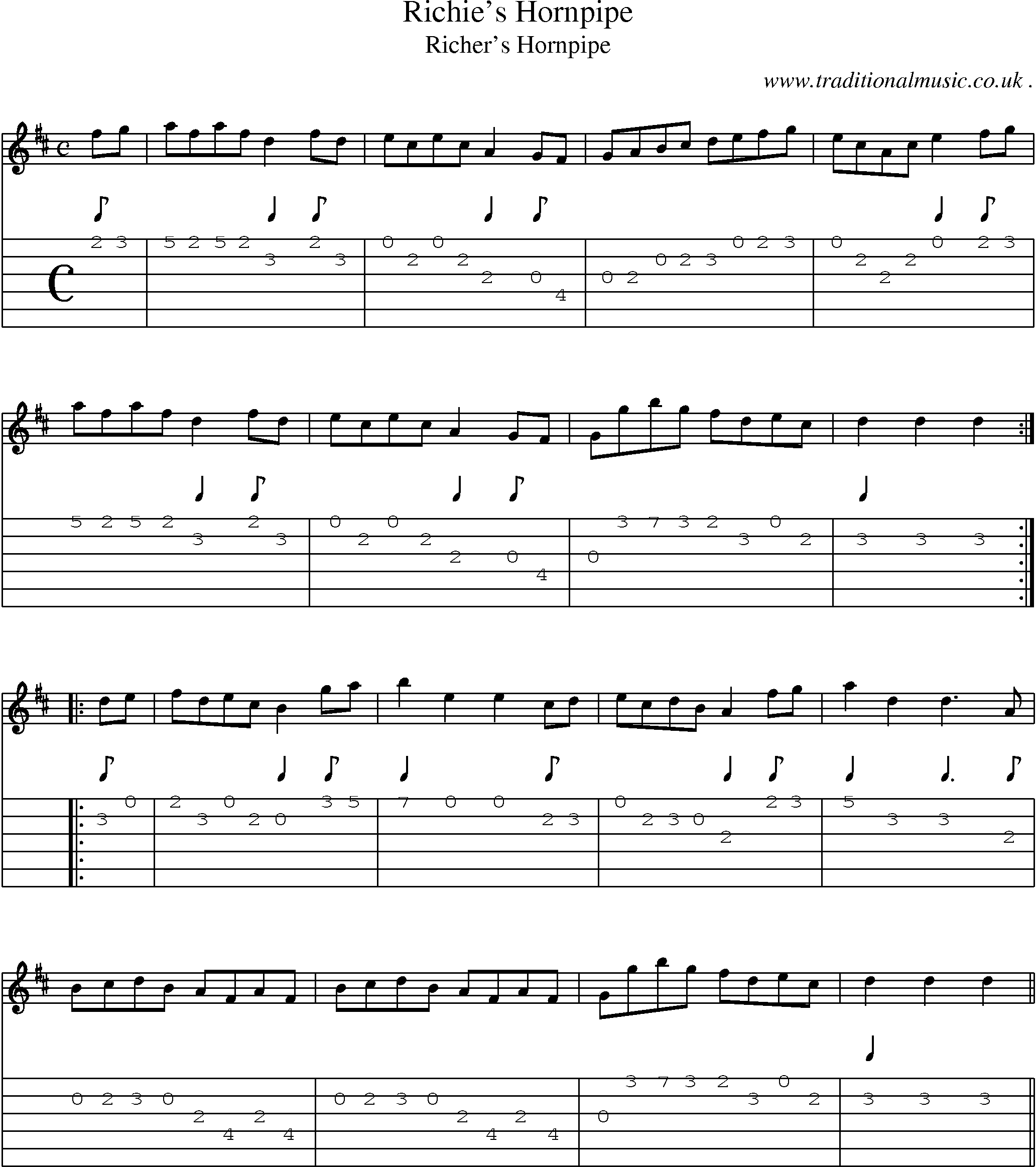 Sheet-Music and Guitar Tabs for Richies Hornpipe
