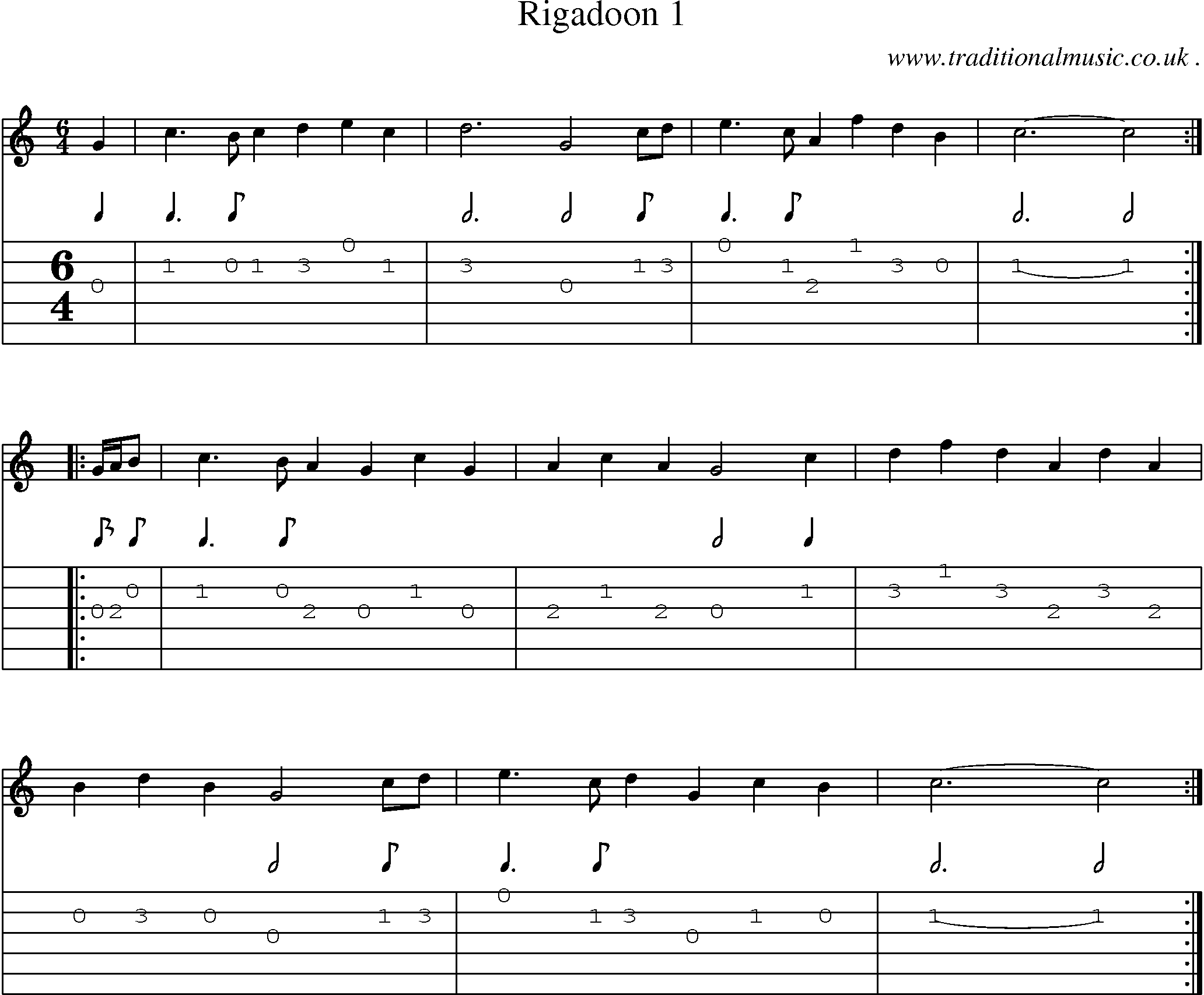 Sheet-Music and Guitar Tabs for Rigadoon 1