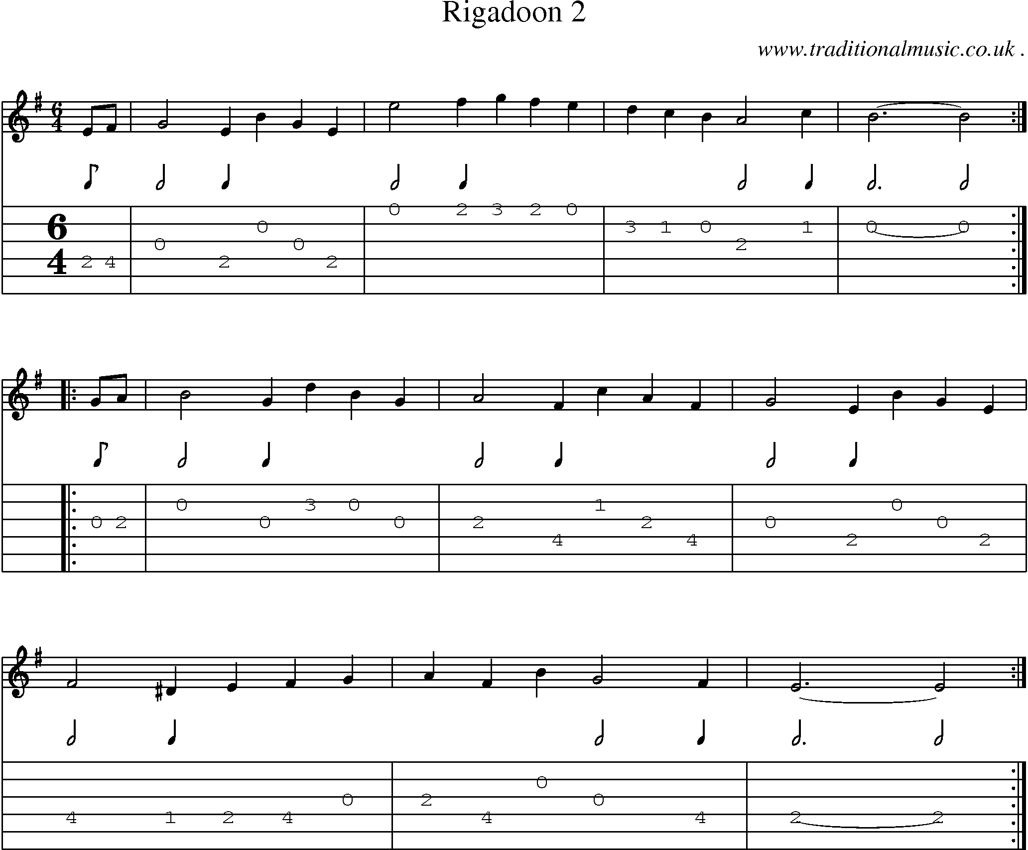 Sheet-Music and Guitar Tabs for Rigadoon 2