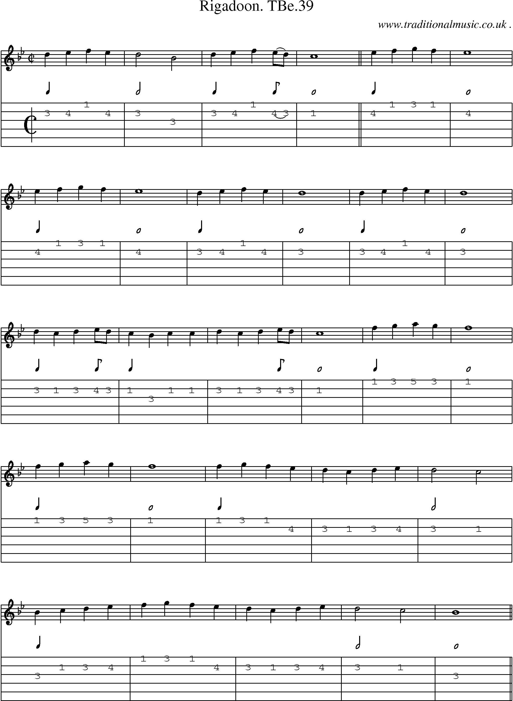Sheet-Music and Guitar Tabs for Rigadoon Tbe39
