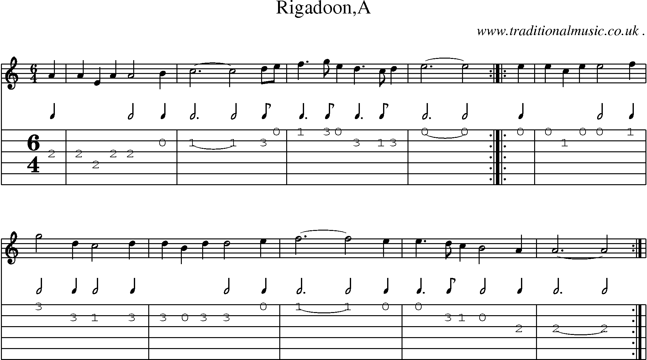 Sheet-Music and Guitar Tabs for Rigadoona