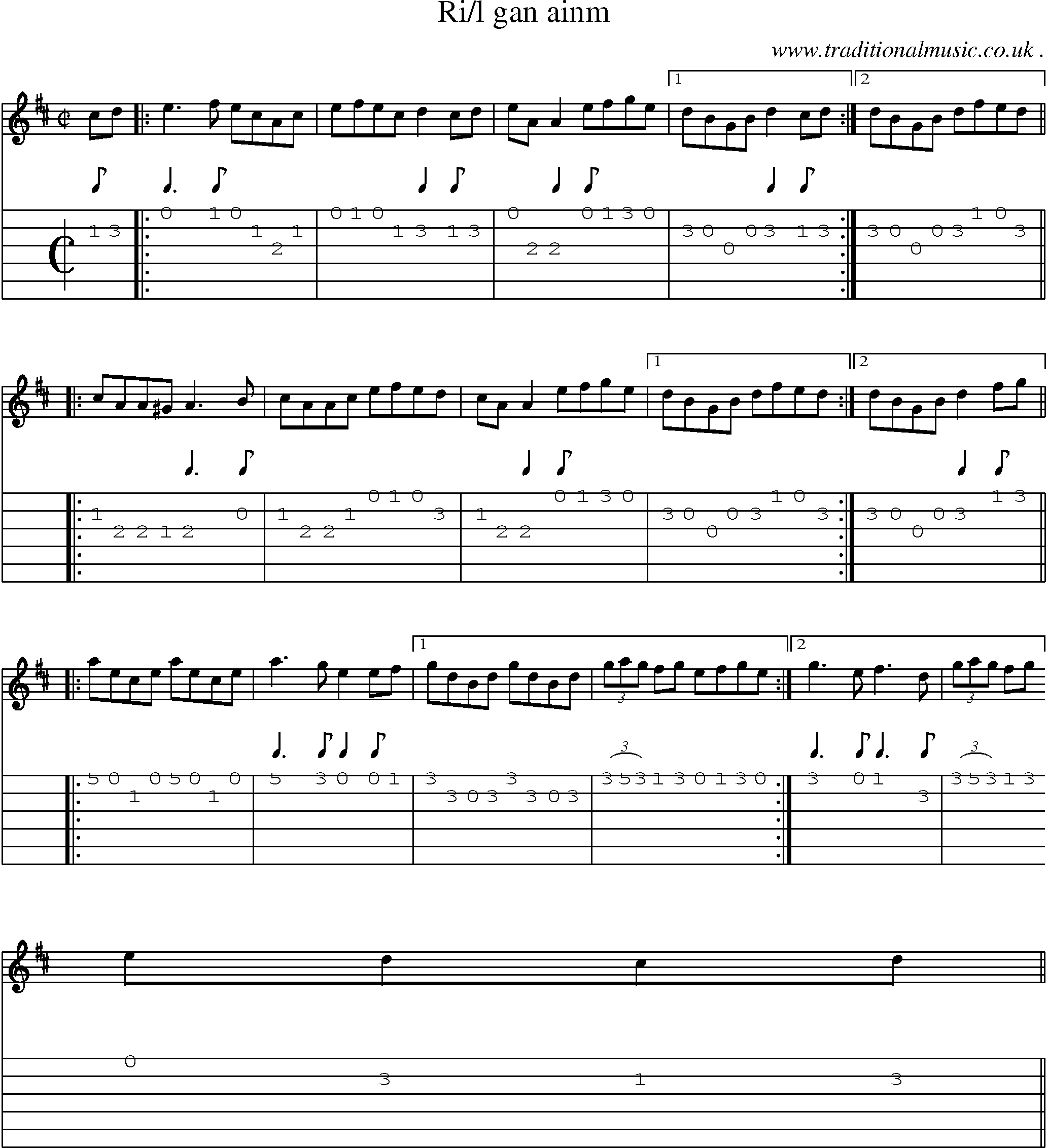 Sheet-Music and Guitar Tabs for Ril Gan Ainm
