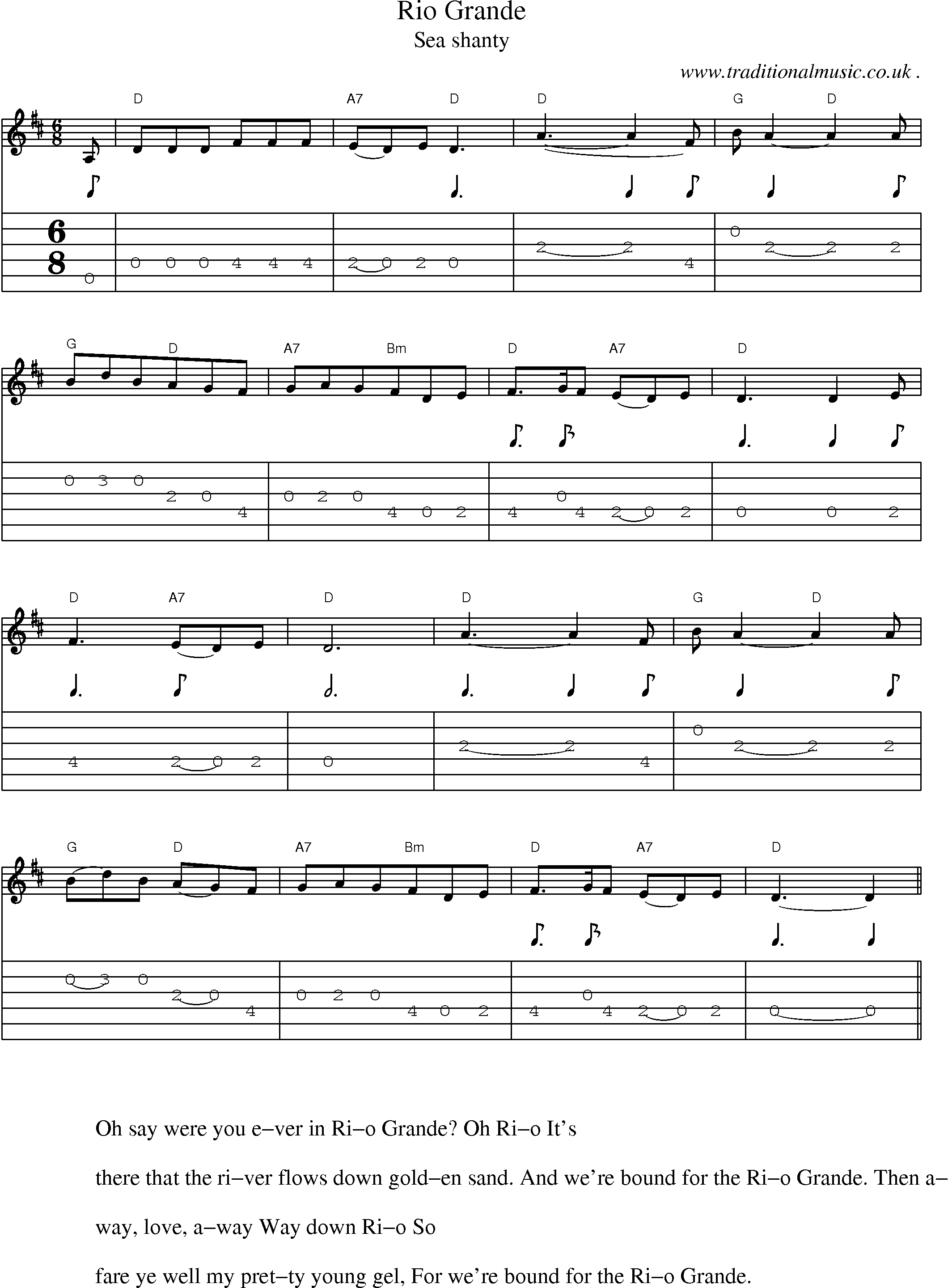 Sheet-Music and Guitar Tabs for Rio Grande