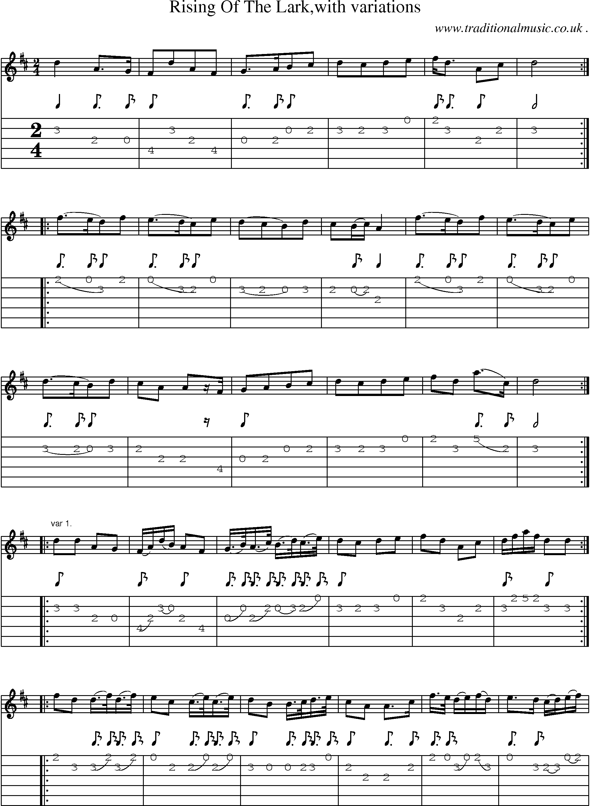 Sheet-Music and Guitar Tabs for Rising Of The Larkwith Variations