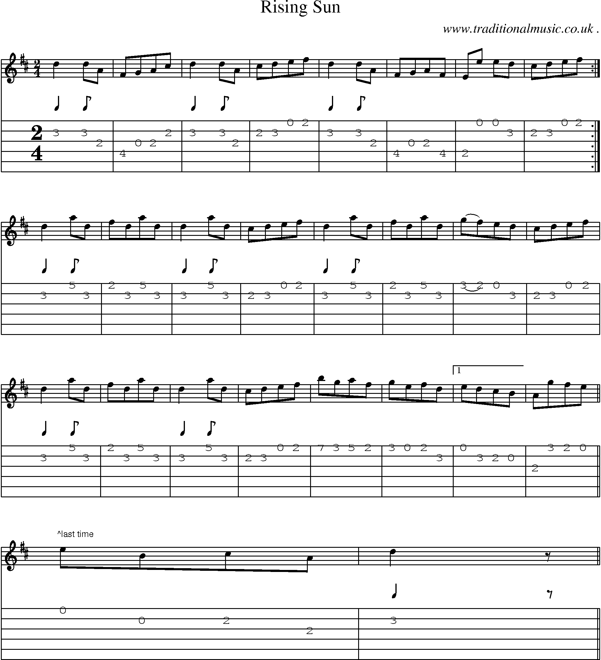 Sheet-Music and Guitar Tabs for Rising Sun