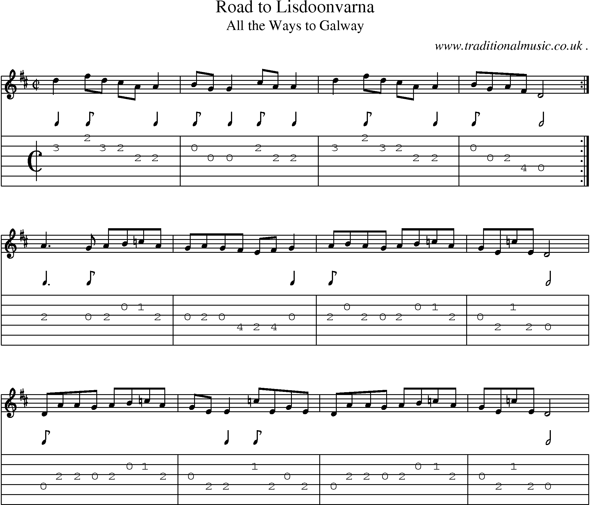Sheet-Music and Guitar Tabs for Road To Lisdoonvarna