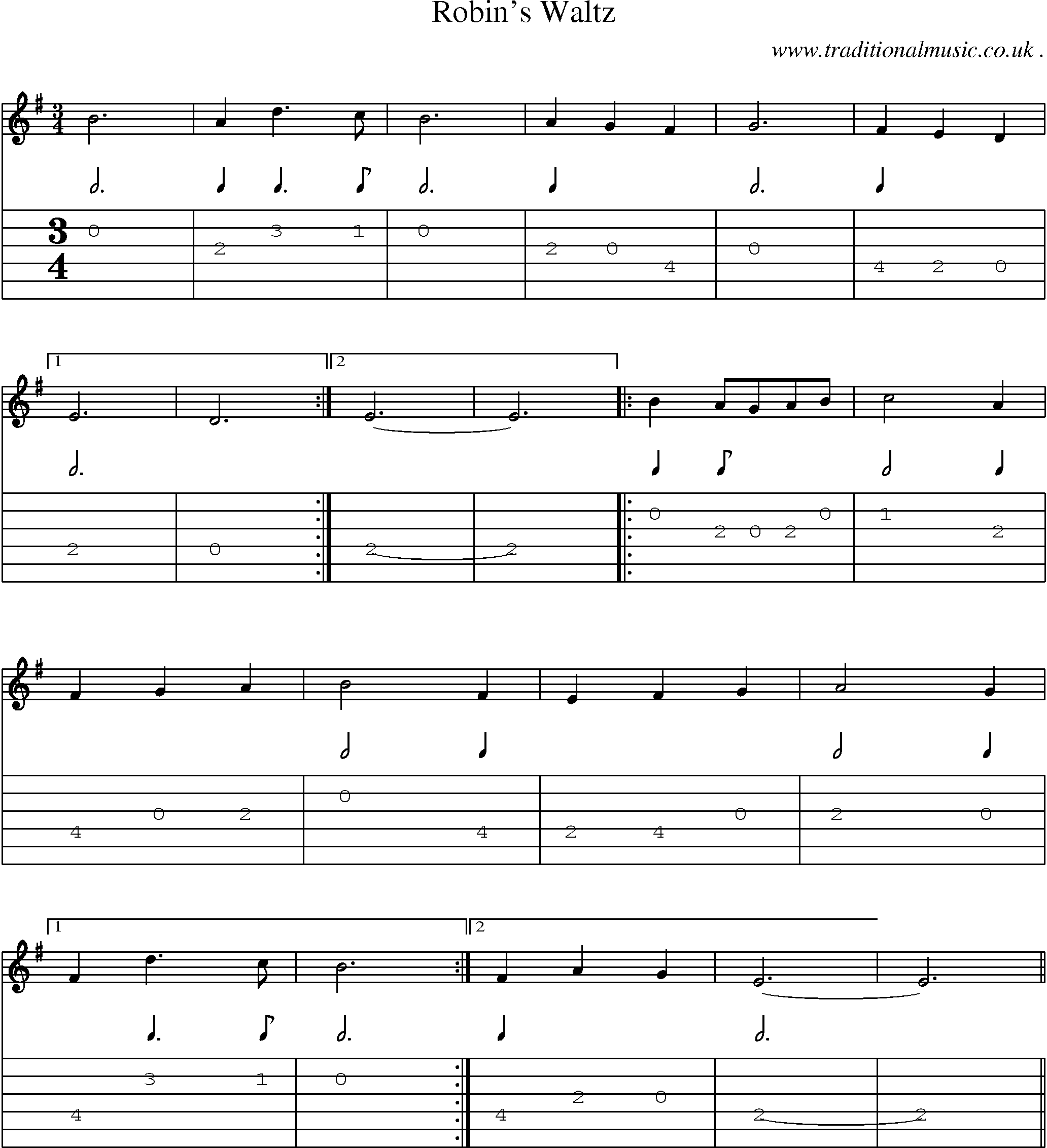 Sheet-Music and Guitar Tabs for Robins Waltz