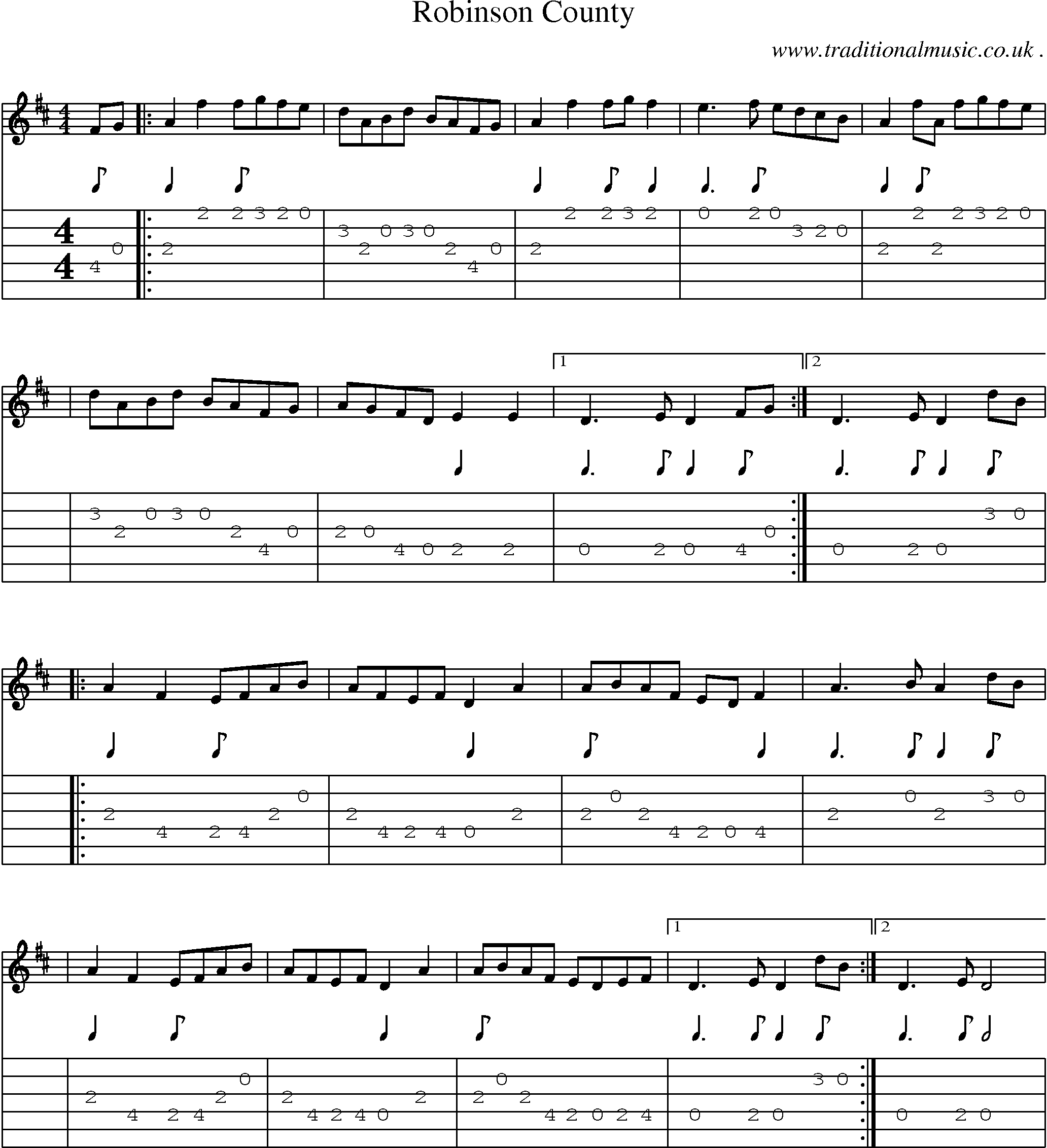 Sheet-Music and Guitar Tabs for Robinson County