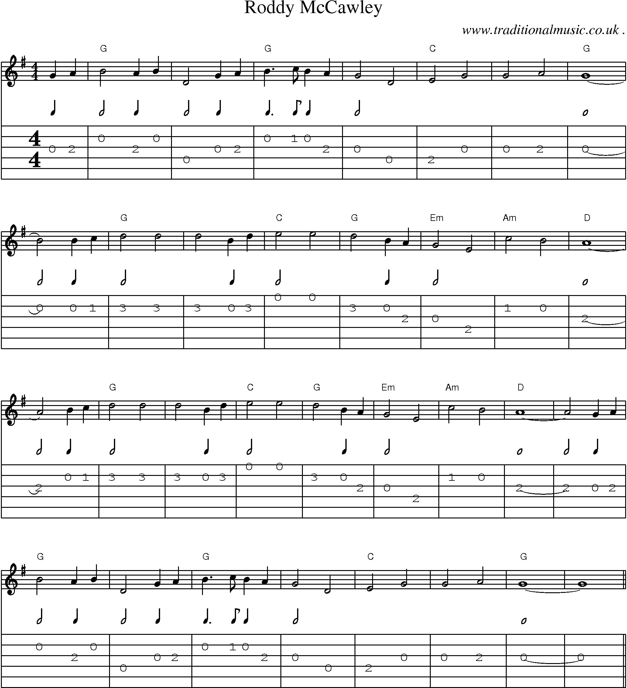 Sheet-Music and Guitar Tabs for Roddy Mccawley