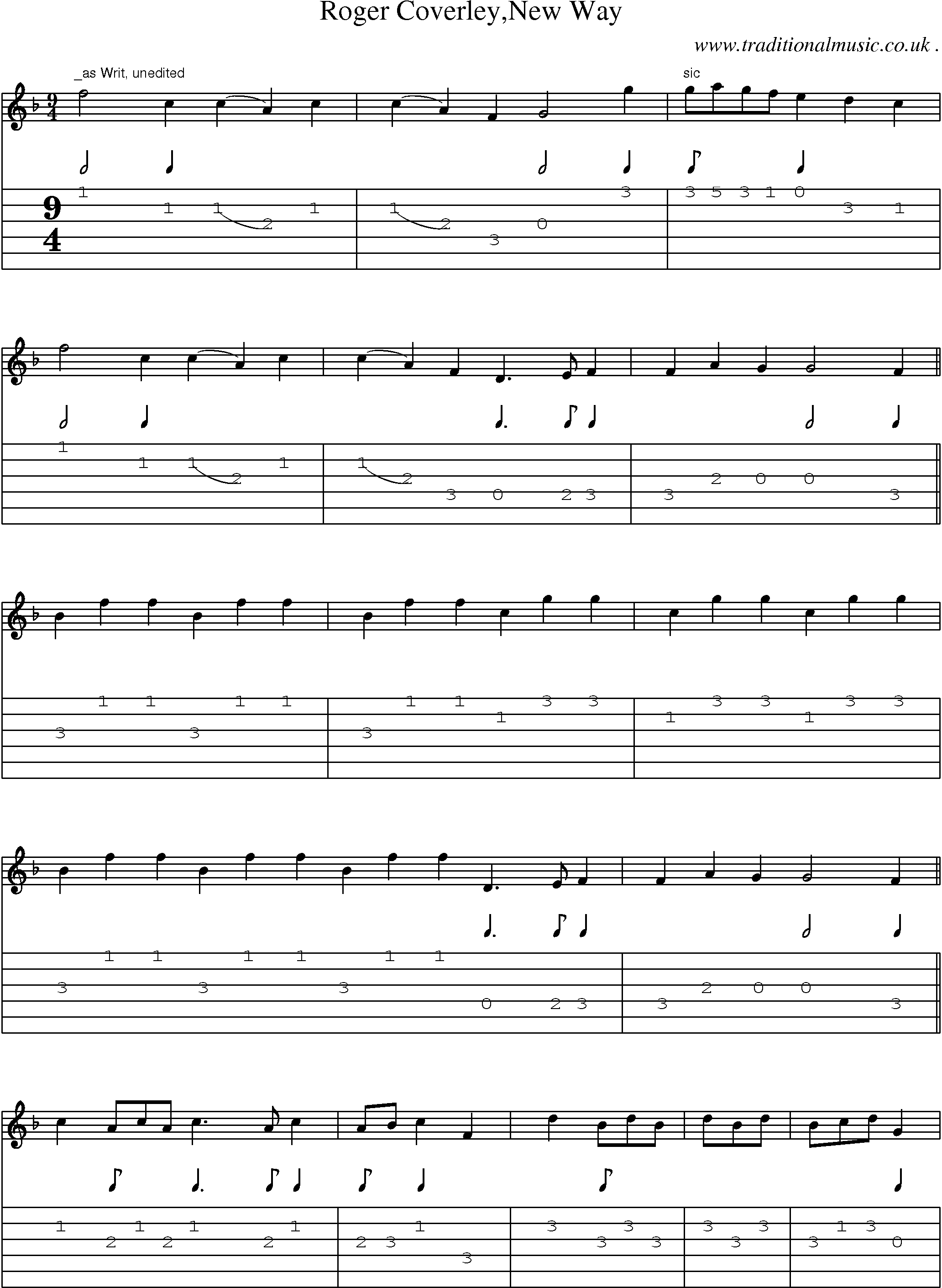 Sheet-Music and Guitar Tabs for Roger Coverleynew Way