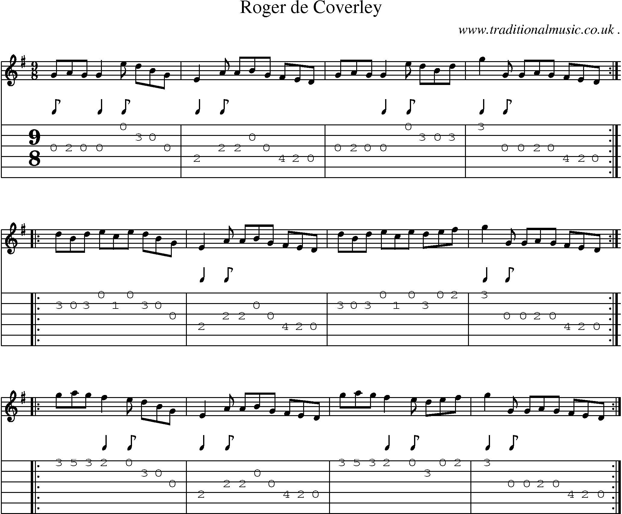 Sheet-Music and Guitar Tabs for Roger De Coverley