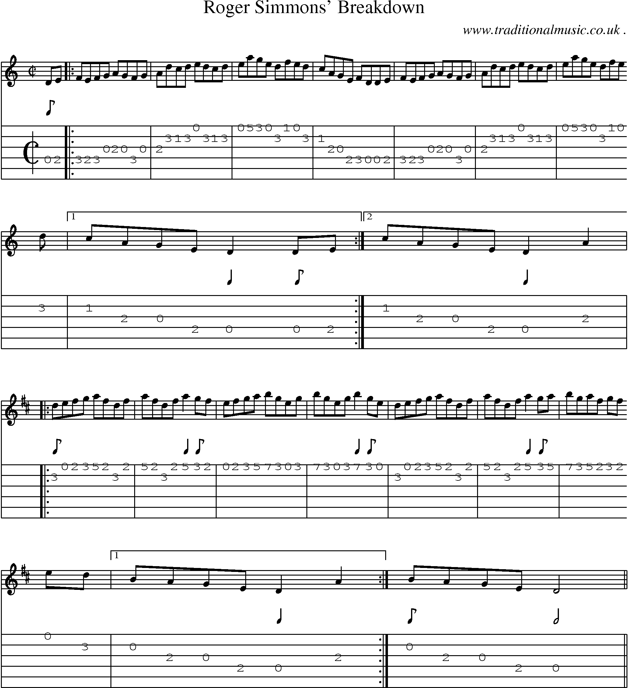 Sheet-Music and Guitar Tabs for Roger Simmons Breakdown
