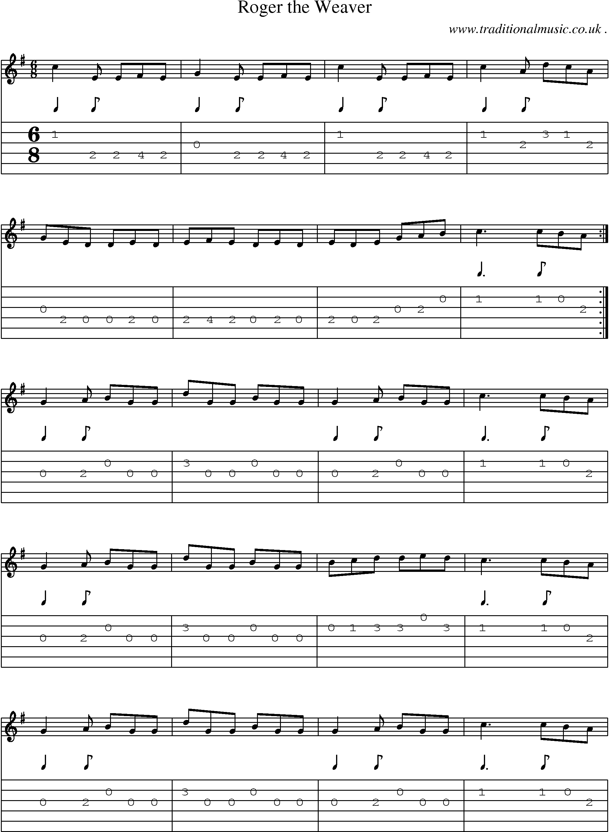 Sheet-Music and Guitar Tabs for Roger The Weaver