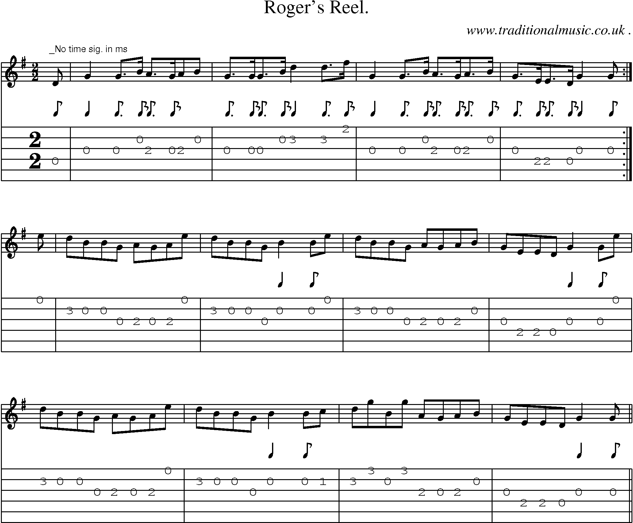 Sheet-Music and Guitar Tabs for Rogers Reel