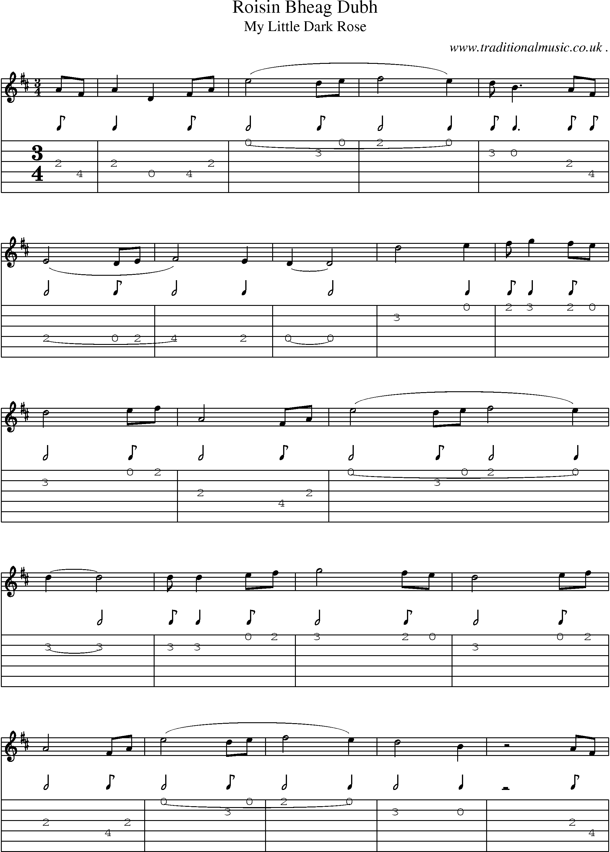 Sheet-Music and Guitar Tabs for Roisin Bheag Dubh