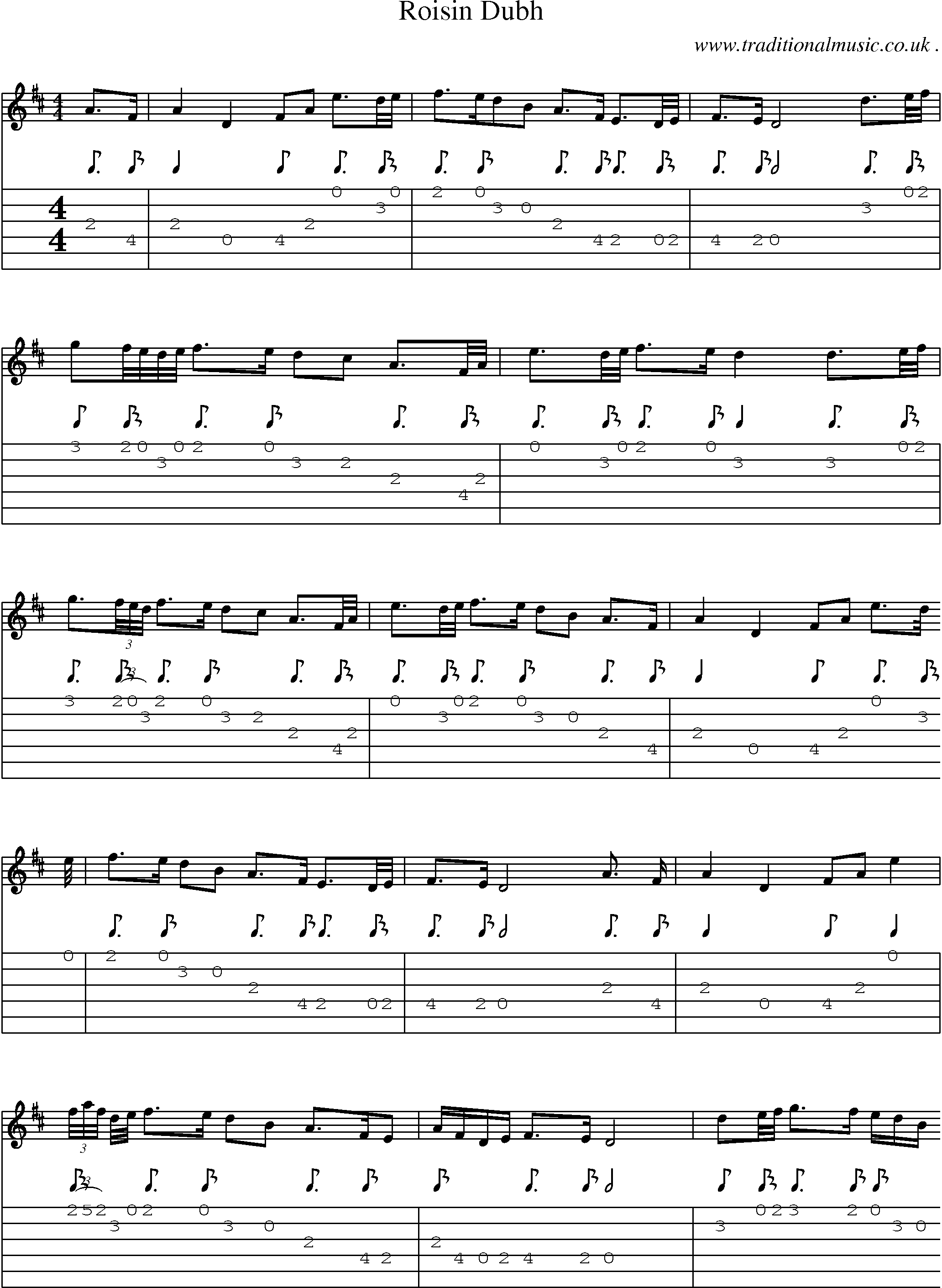 Sheet-Music and Guitar Tabs for Roisin Dubh
