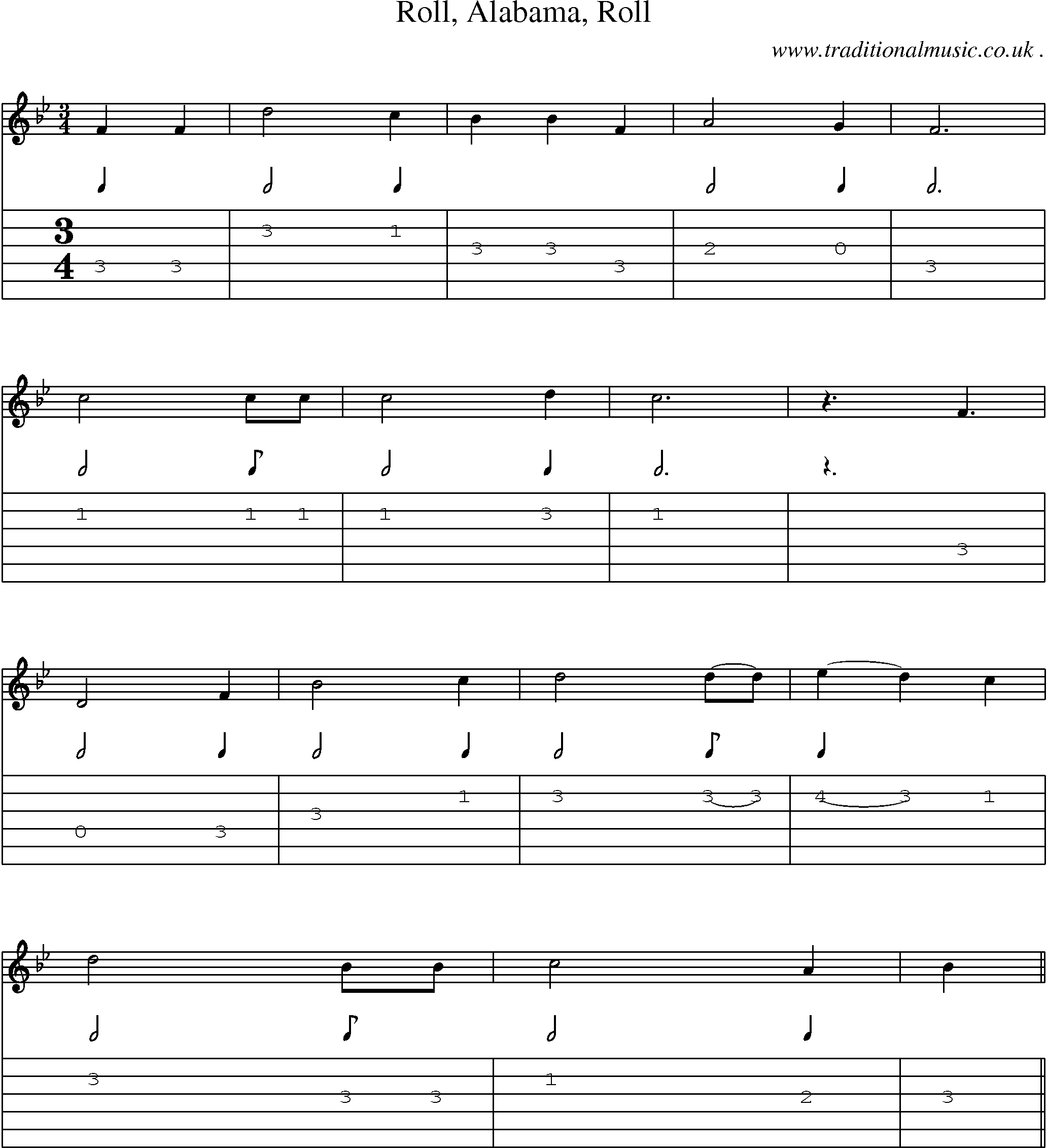Sheet-Music and Guitar Tabs for Roll Alabama Roll