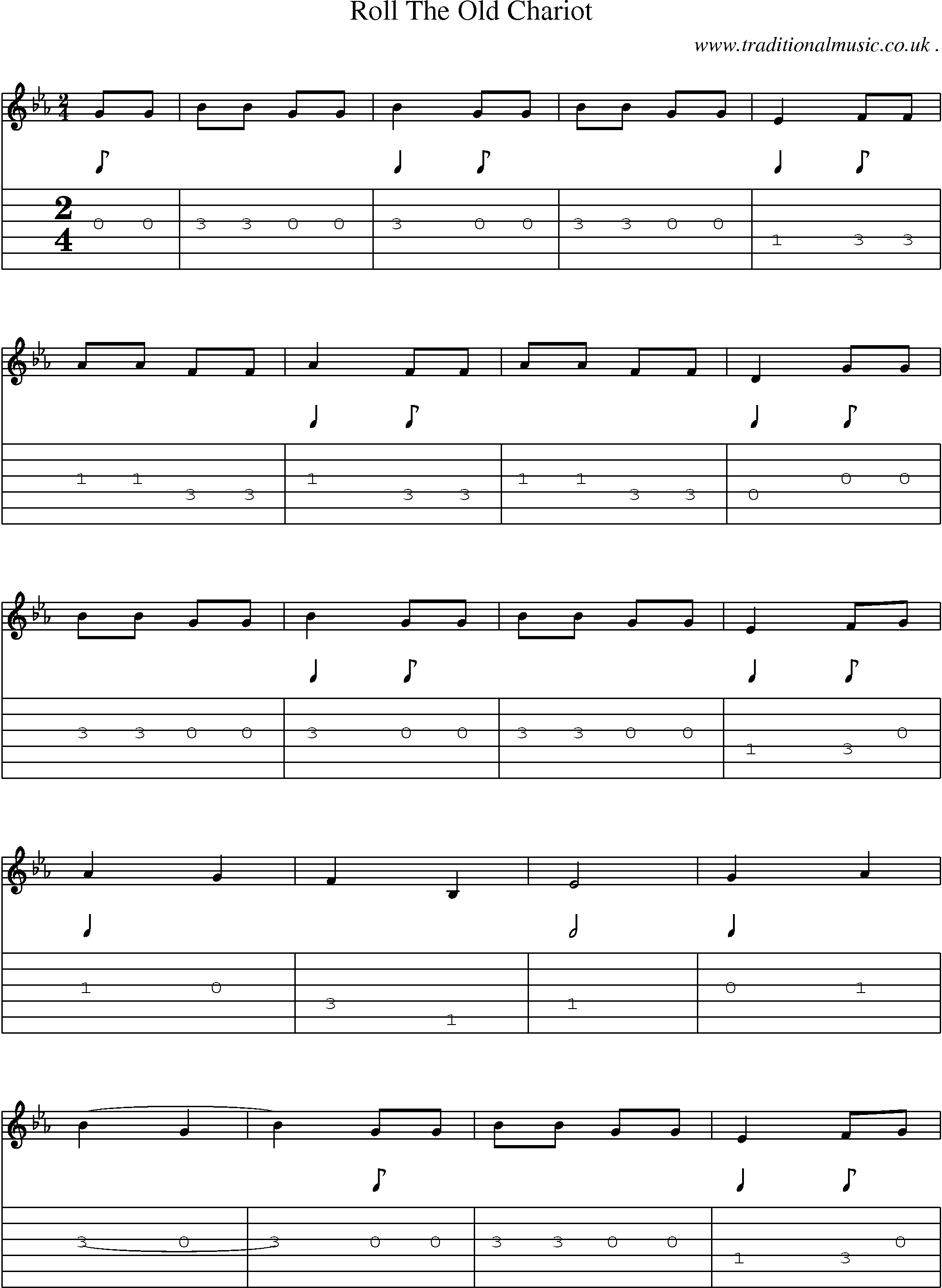 Sheet-Music and Guitar Tabs for Roll The Old Chariot